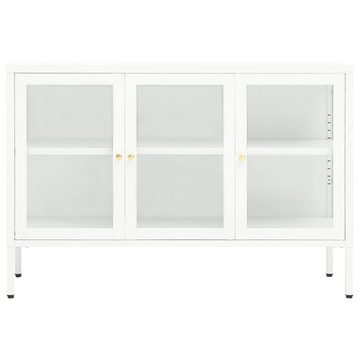 möbelando Vitrine aus Metall in Weiß mit 3 Türen und 3 Einlegeböden (B/H/T 105 x 70 x 35 cm)