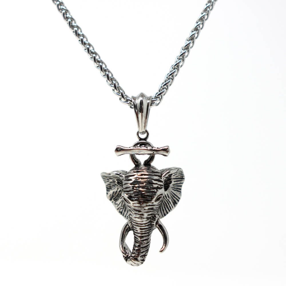 Kette mit Anhänger Lederkette Edelstahlkette 316L ELEFANTENKOPF