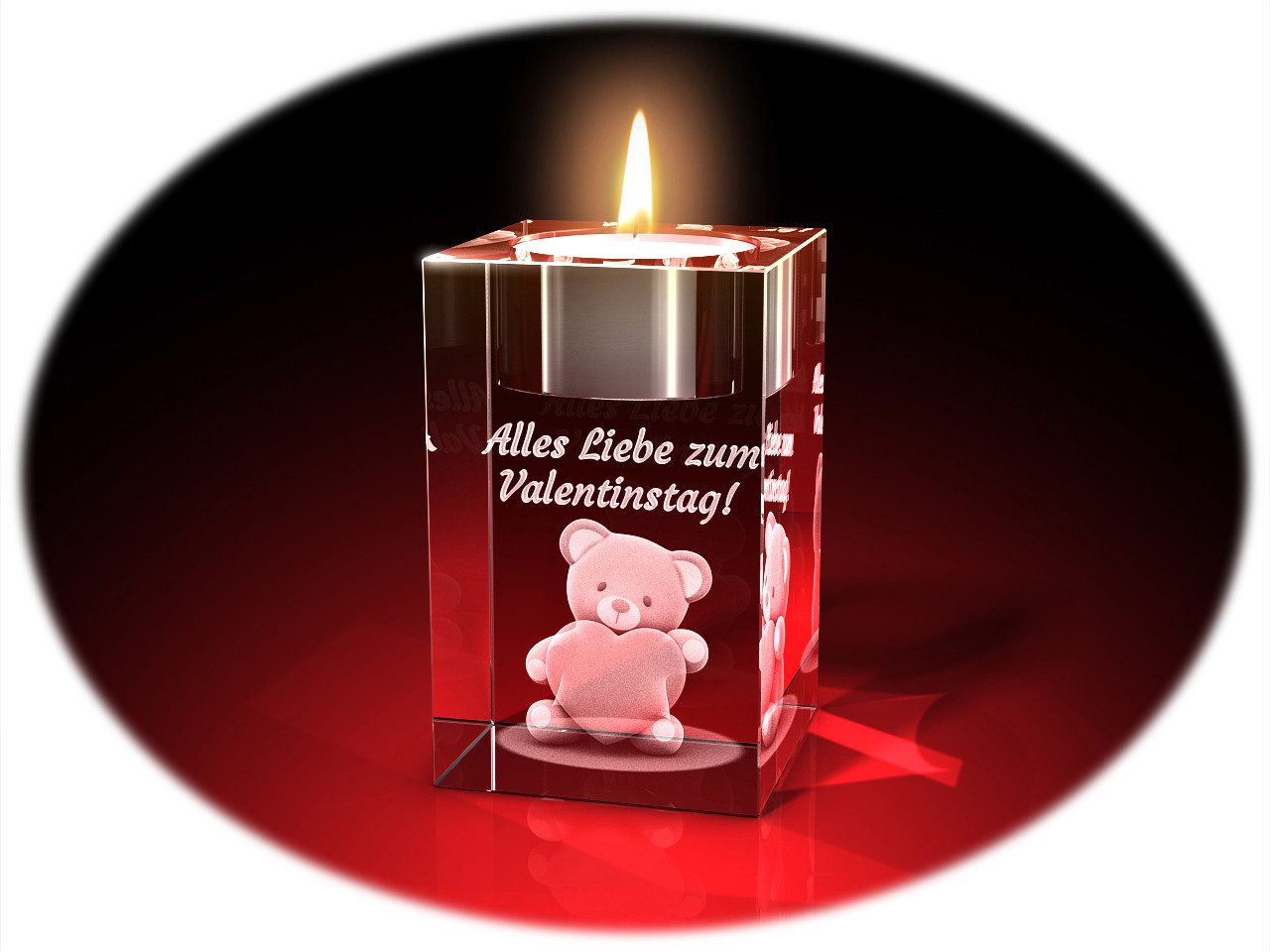 GLASFOTO.COM Teelichthalter Valentinstag, Bärchen mit Herz + Alles Liebe