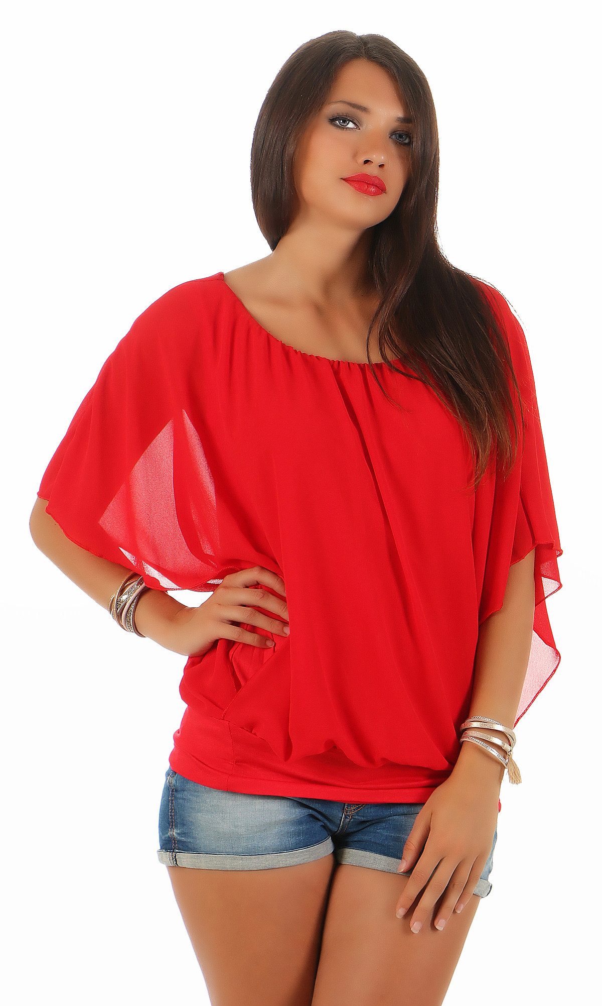 CLEO STYLE Chiffonbluse Damen Bluse 661 36-40 Rot