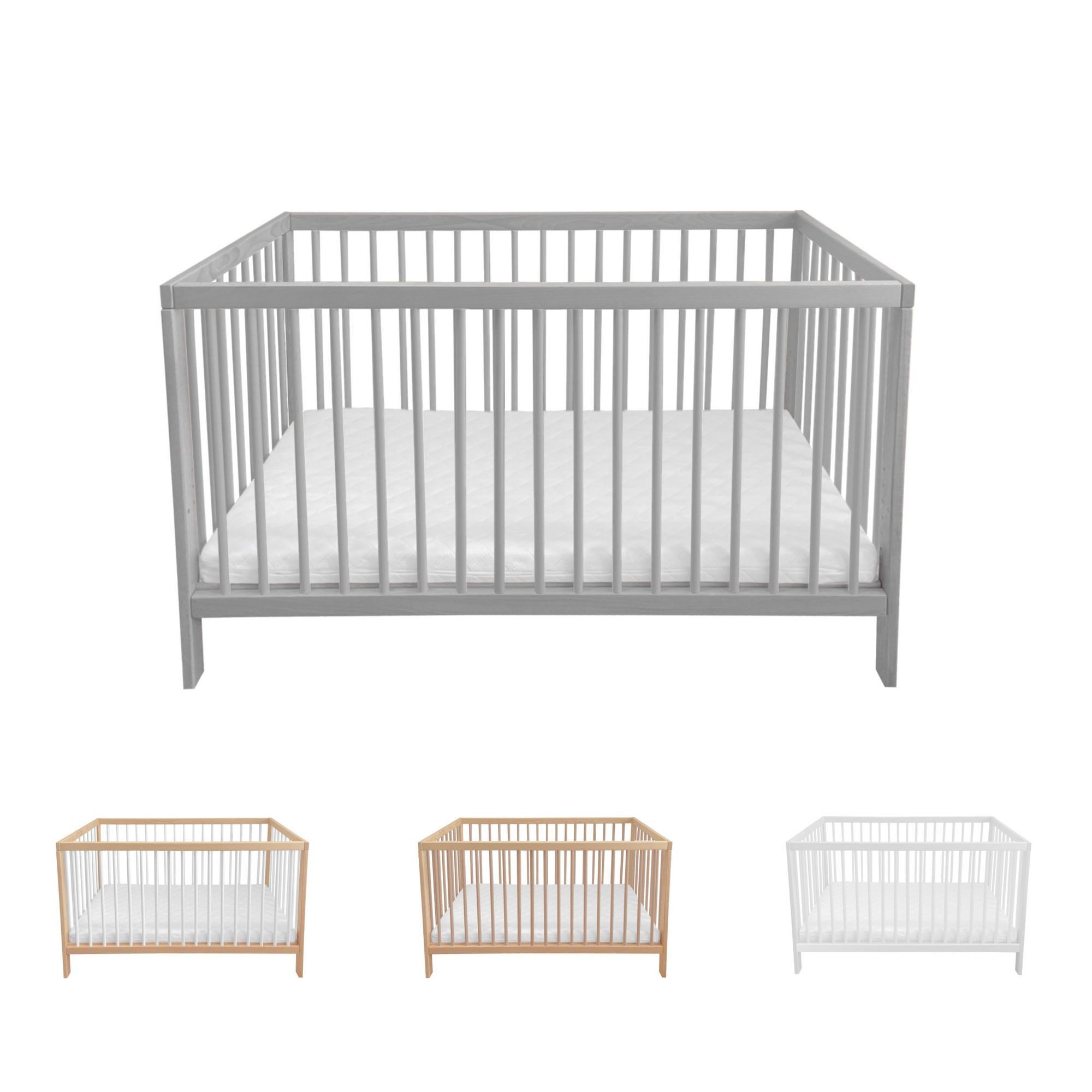 Babybett Babybett 120x60 cm Grau inklusive Matratze
