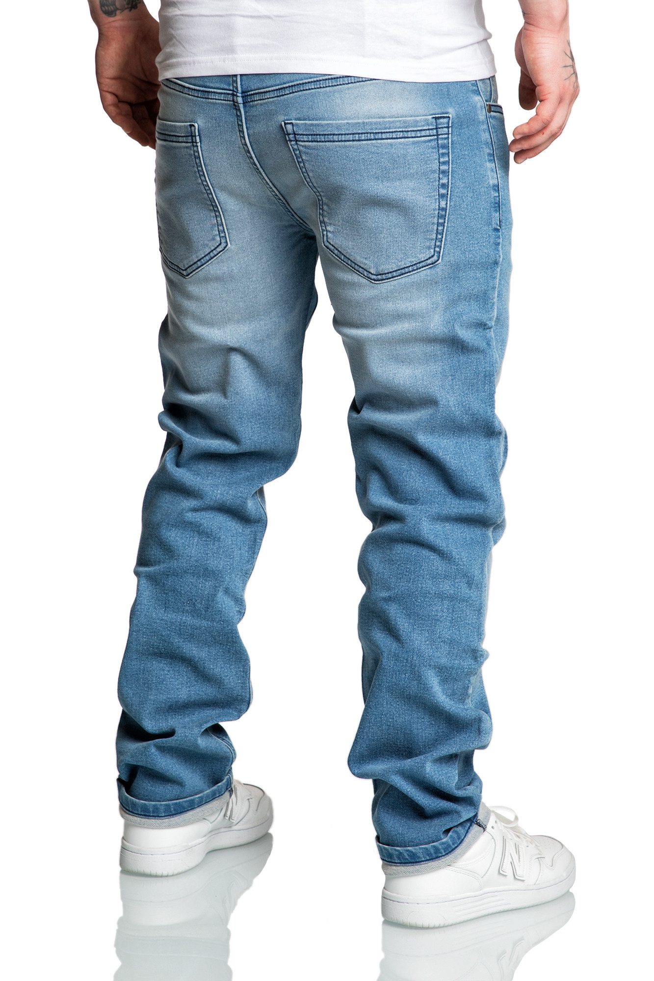 Amaci&Sons Straight-Jeans COPPELL Sweathose im Denim Look Herren Sweathose in Stretch Denim Basic Jeans Kordel