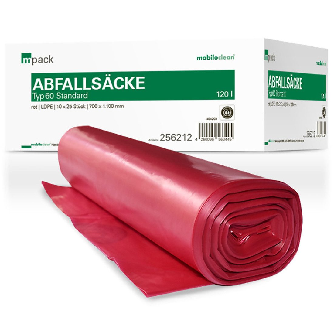 Mobiloclean Müllsack mpack Abfallsäcke 120 Liter T60 (36my) rot