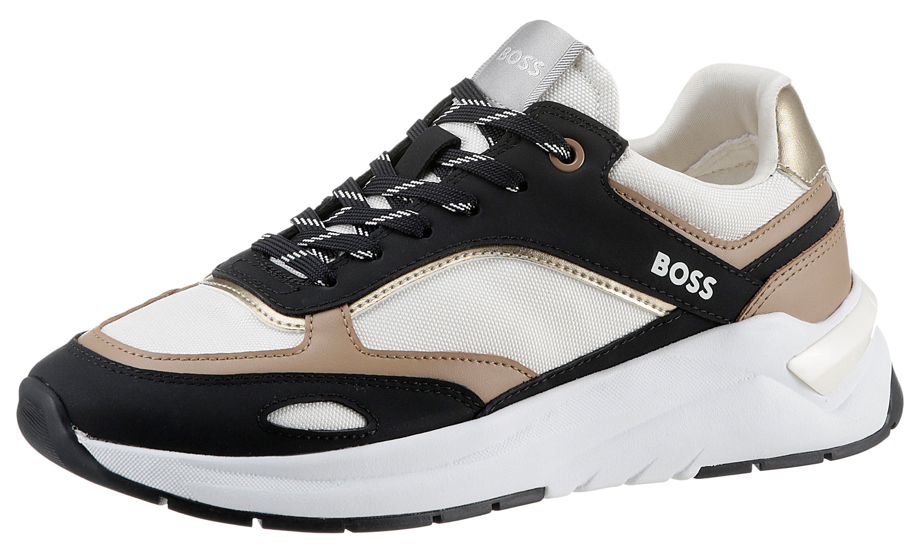 BOSS Sneaker mit gepolstertem Schaftrand schwarz-braun-creme