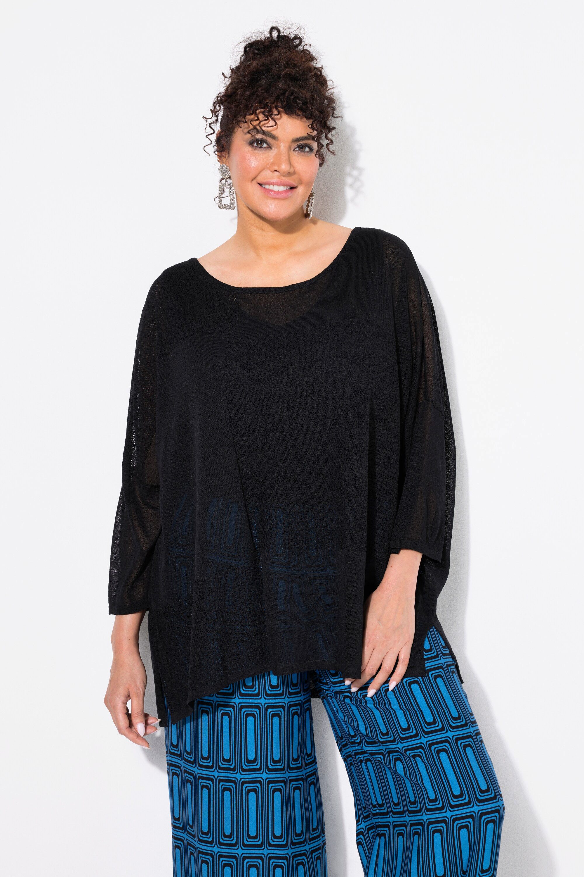 Ulla Popken Strickpullover Pullover Karostruktur oversized Rundhals Halbarm günstig online kaufen