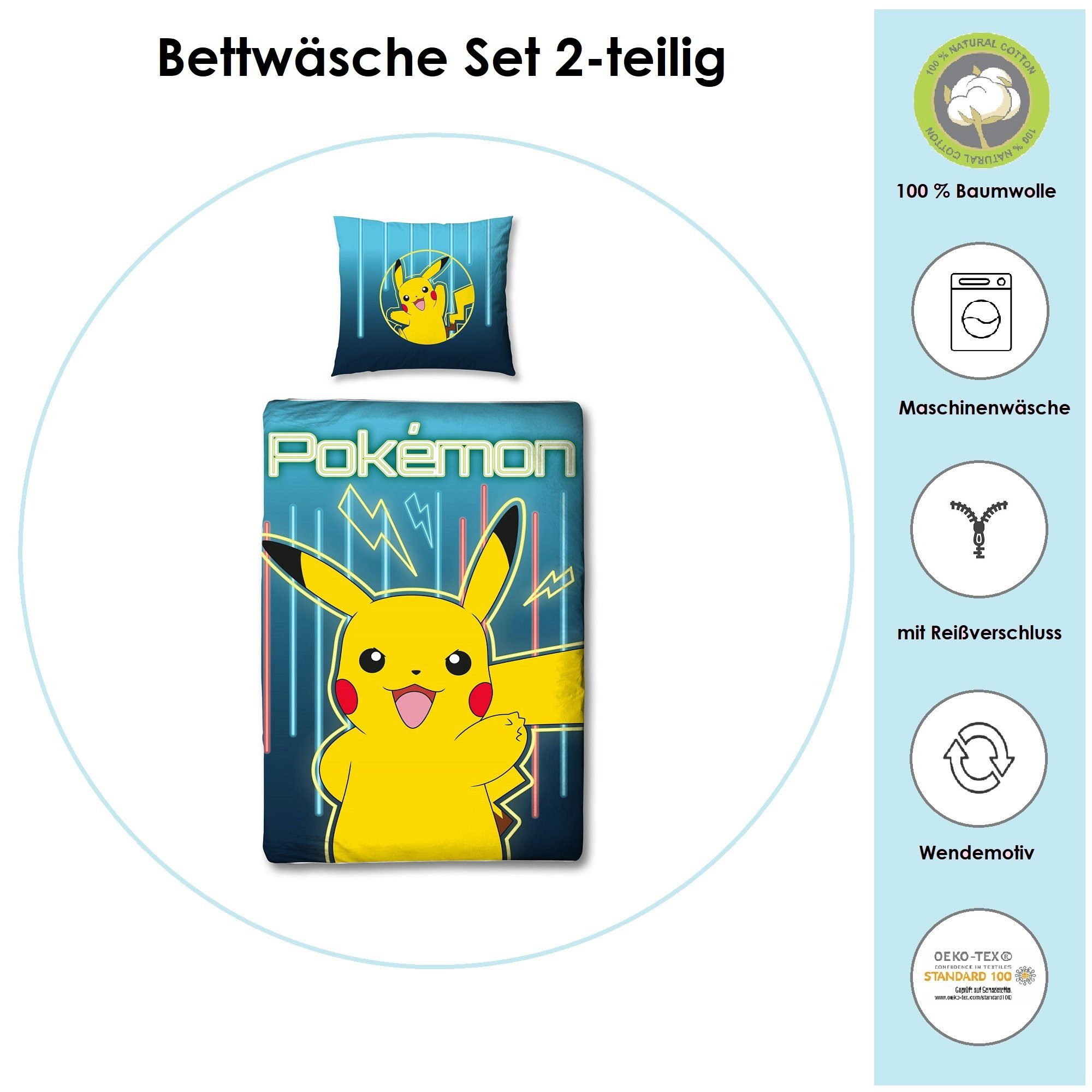 Familando Kinderbettwäsche Pokemon "Glow" 135x200 80x80 cm aus 100% Baumwol günstig online kaufen