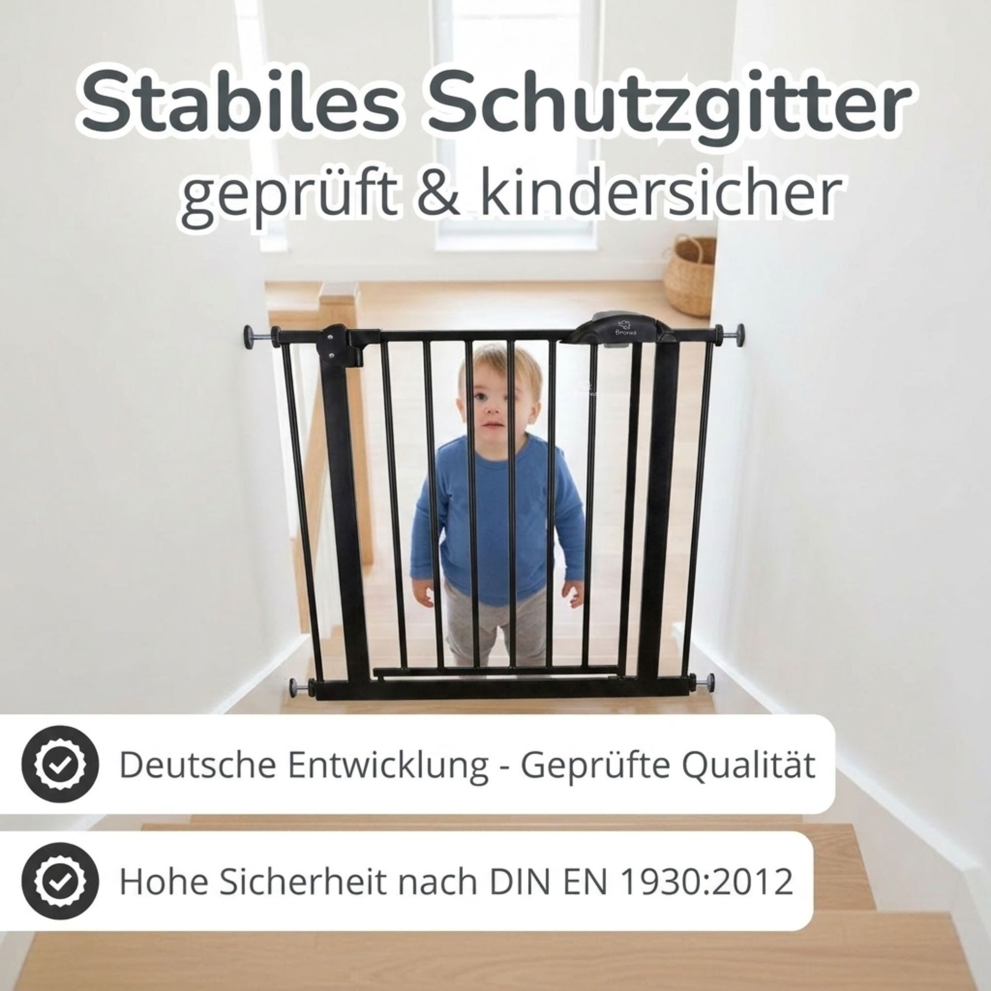 Bronea Treppenschutzgitter CLEO Türgitter ohne Bohren Kinderschutzgitter Treppengitter (zum Klemmen - ohne bohren für Tür & Treppe 75–165 cm verlängerbar, Beids – Bild 2 von 5
