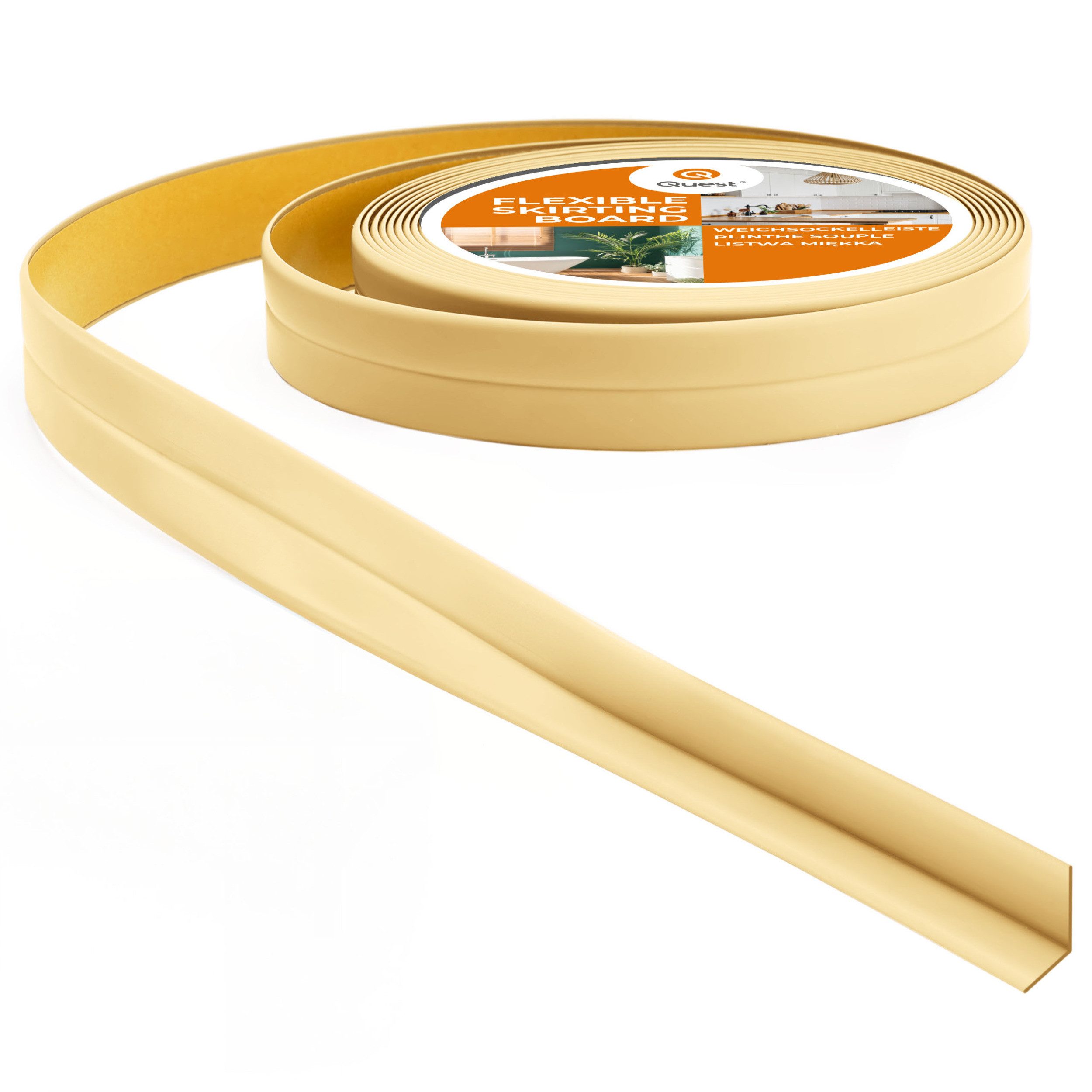 Quest Sockelleiste Weichsockelleiste Selbstklebend 10x10 mm, L: 500 cm, H: 1,00 cm, Packung, 1-St., wasserfest, UV-beständig, für Küche & Bad