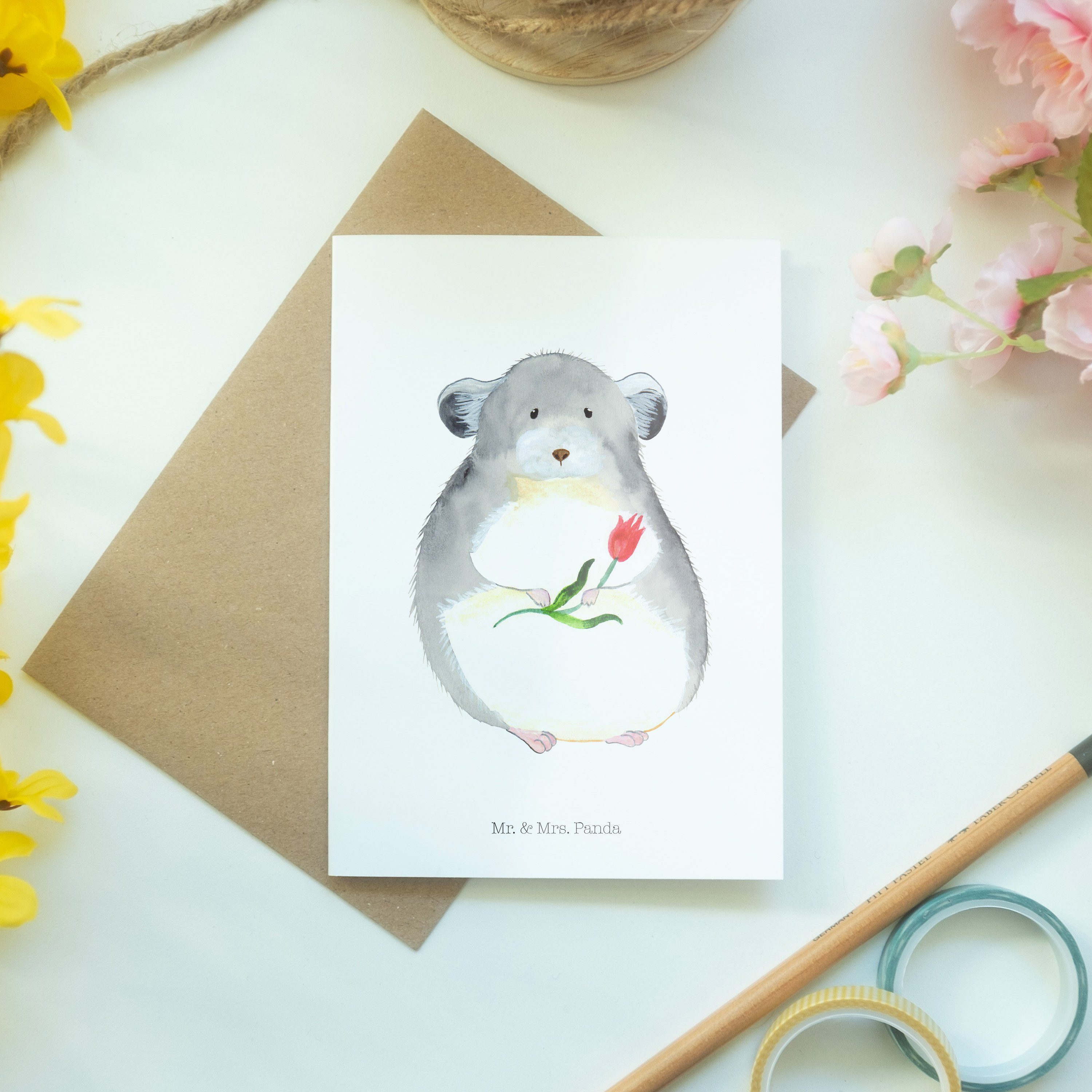 Mr. & Mrs. Panda Blume Geschenk, Chinchilla - mit - Sprüche, Weiß Einladungska lustige Grußkarte