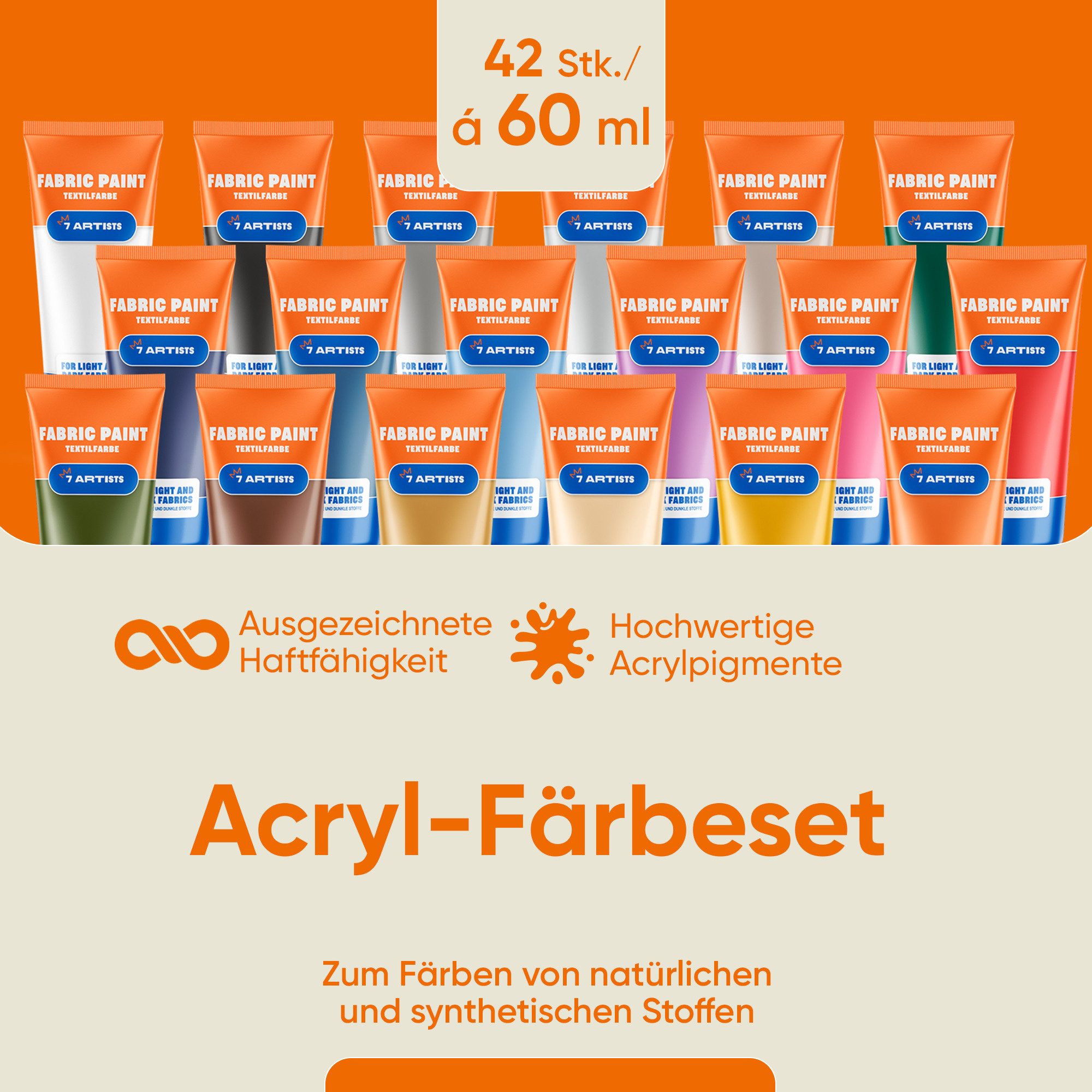 7 Artists Textilfarbe 7 Artists Textilfarbe 60 ml – Deckend für Helle & Dunkle Stoffe, Textilfarbe Waschmaschinenfest Nach Fixierung