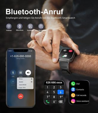 Lige Smartwatch (1,96 Zoll, Android, iOS), mit Bluetooth Anrufe,600mAh Großem Akku 100+Sportmodi Schlafmonitor