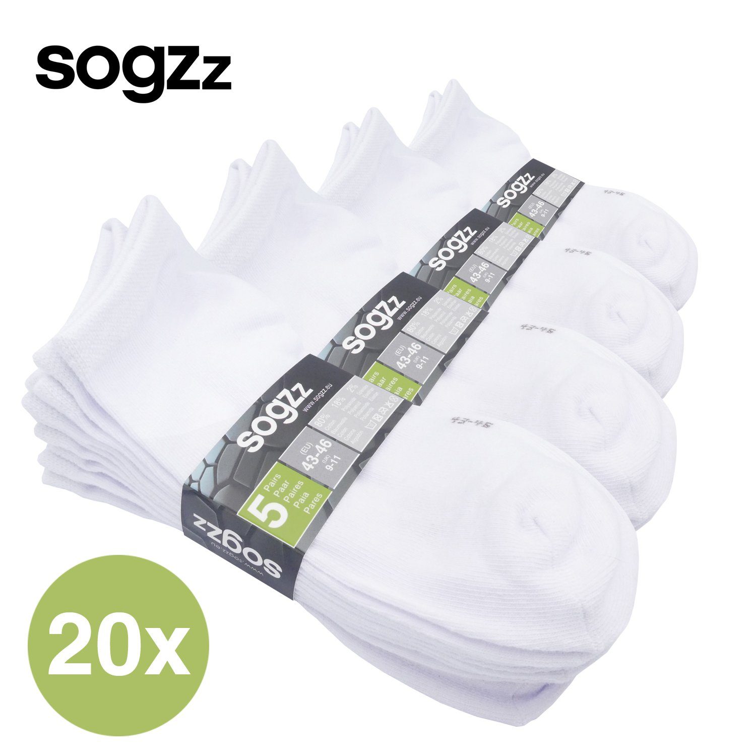 sogzz Sneakersocken 5-60 Paar Sneaker Socken aus 80% Baumwolle für Damen & Herren (39-42, Weiß, 20-Paar) – Bild 2 von 5