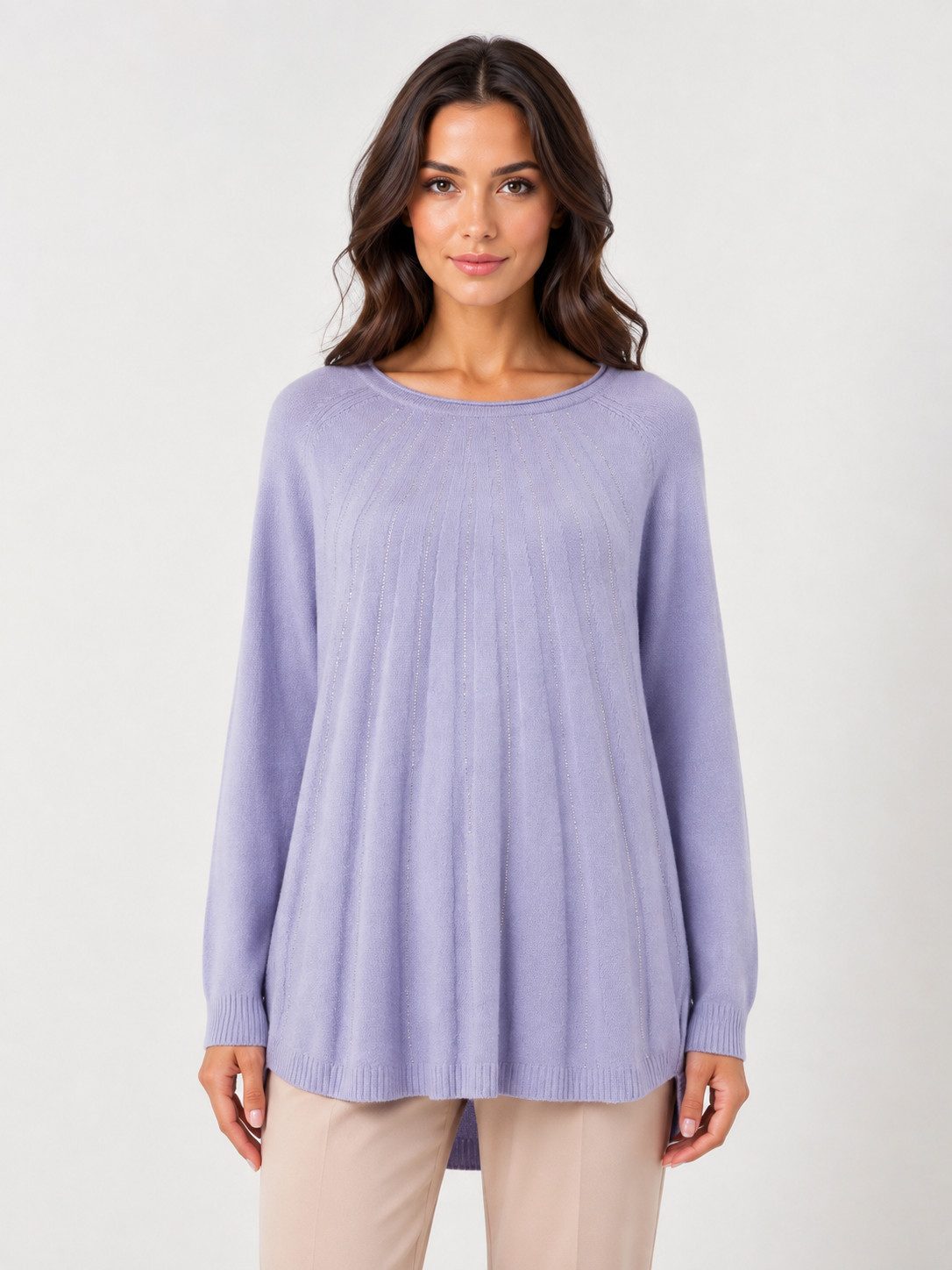 Passioni Strickpullover mit Strassdetails und Plissee