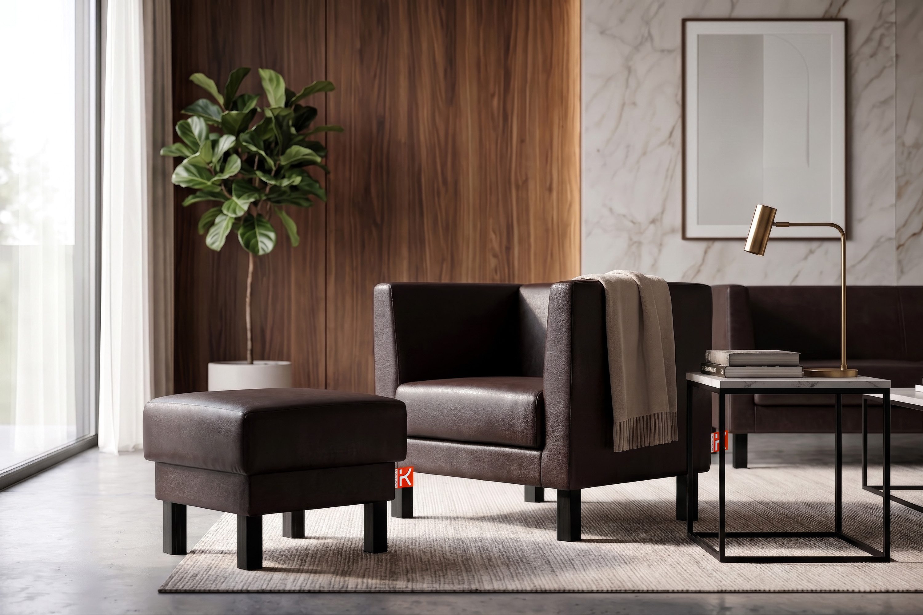 KONSIMO® Sitzhocker ESPECTO Pouffe Hocker, Kunstleder-Puffsessel, auf hohen Holzbeinen, mit Ablagefach