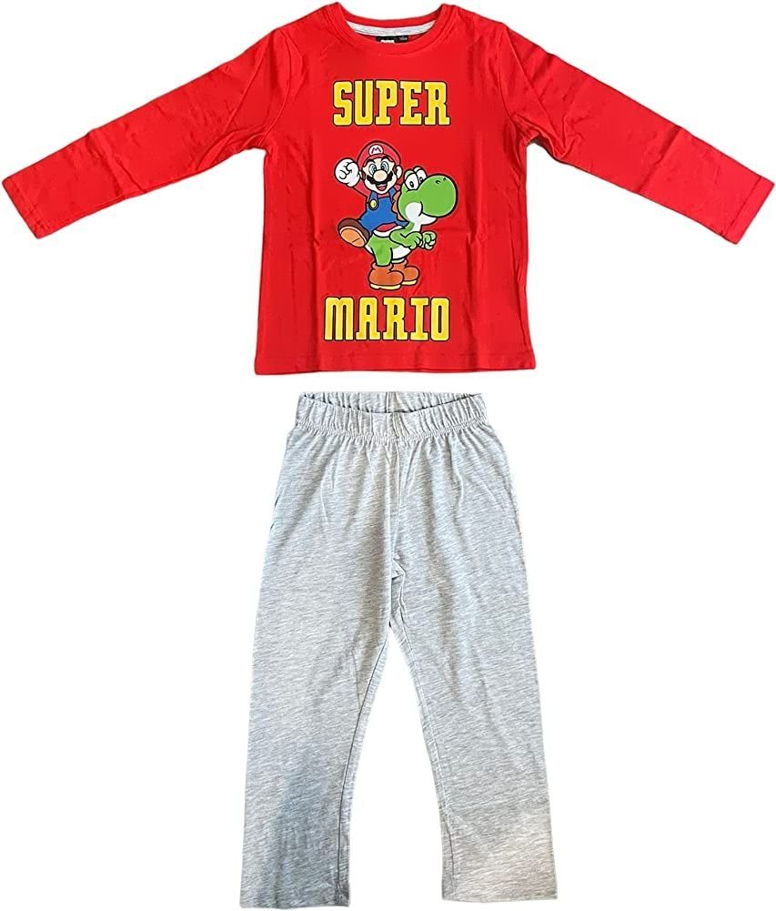 Super Mario Pyjama Super Mario langer Schlafanzug Pyjama Rot Gr. 104 116 128 152 Jungen + Mädchen Super Mario Pyjama Langarm