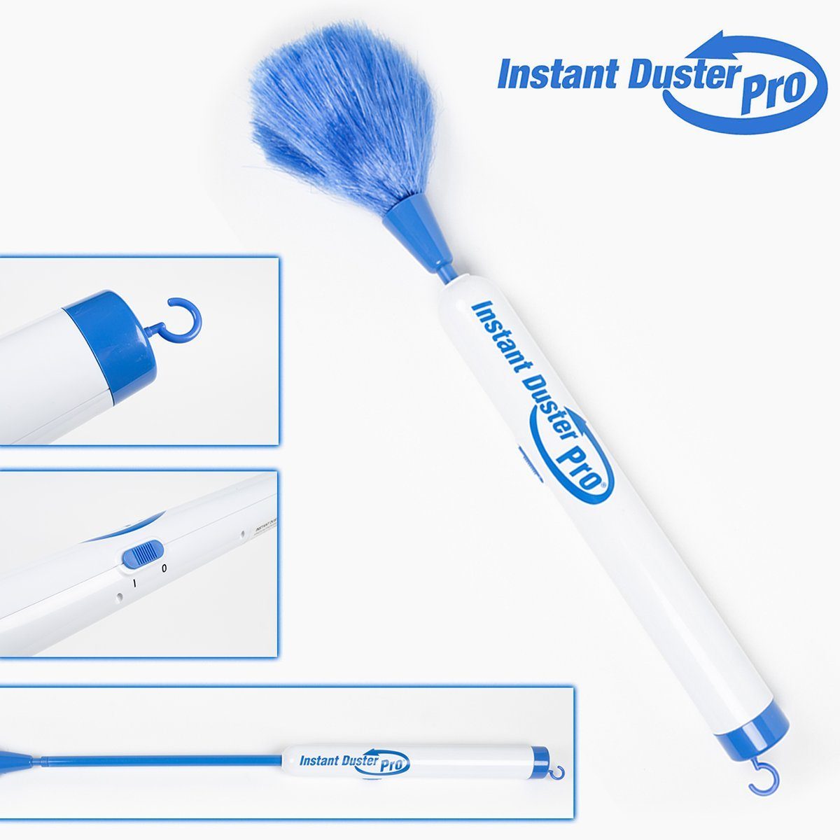 Best Direct® Elektro-Oberflächenbürste Instant Duster Pro®, Set, 4-tlg., inkl. großem und kleinem Staubwedel (austauschbar), Staubwedel mit Teleskopstiel, rotierend, elektrisch, batteriebetrieben