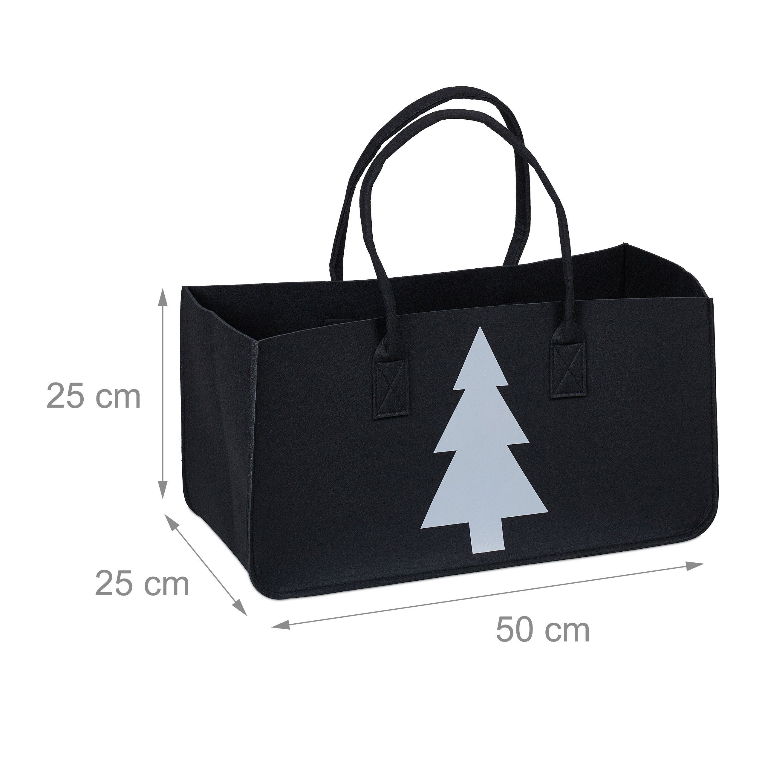 relaxdays Holztragetasche Schwarze Kaminholztasche Filz mit Motiv (1 St) – Bild 4 von 5