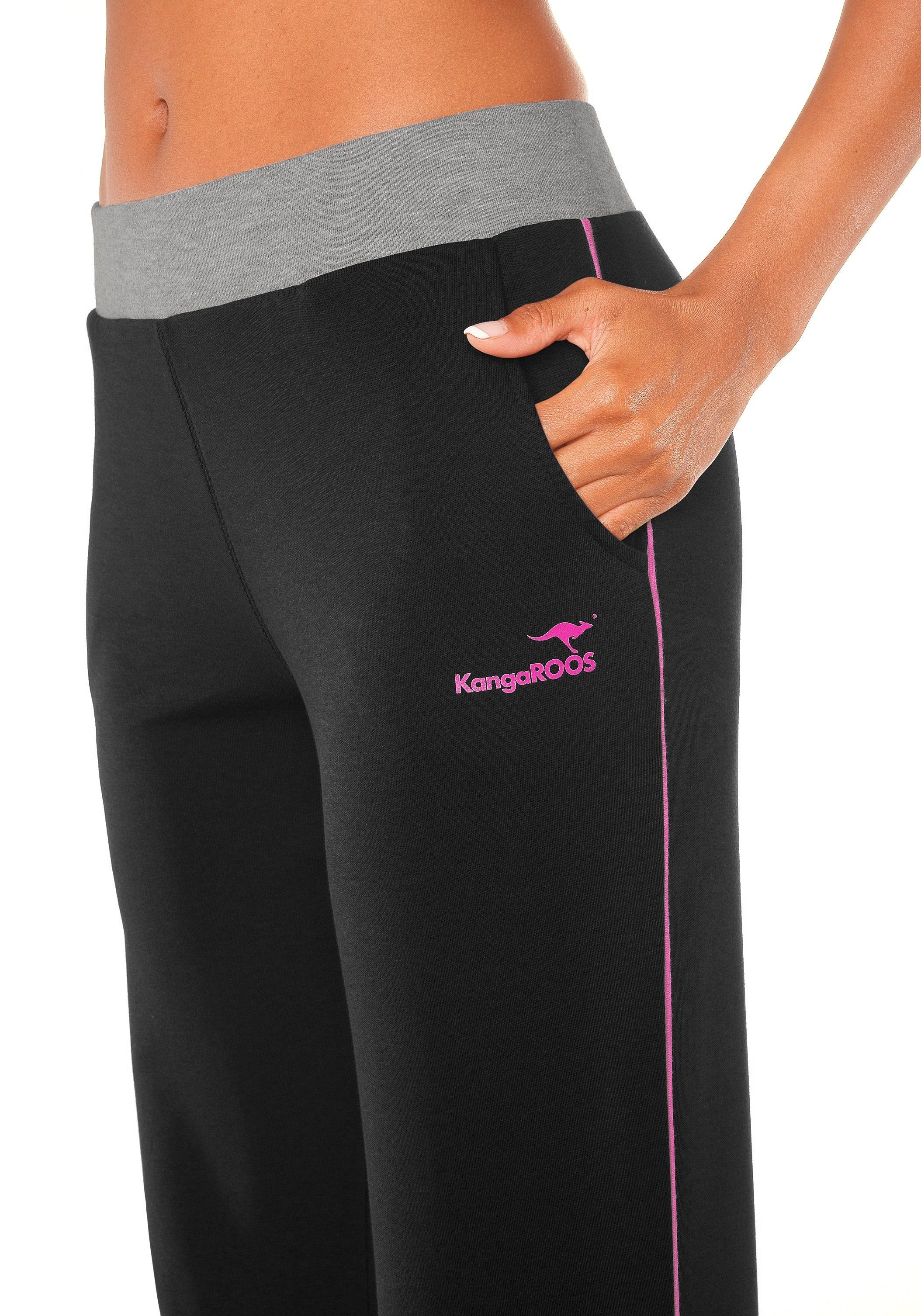 Relaxhose schwarz-pink-pink Bund, KangaROOS Loungeanzug breitem mit Loungewear,