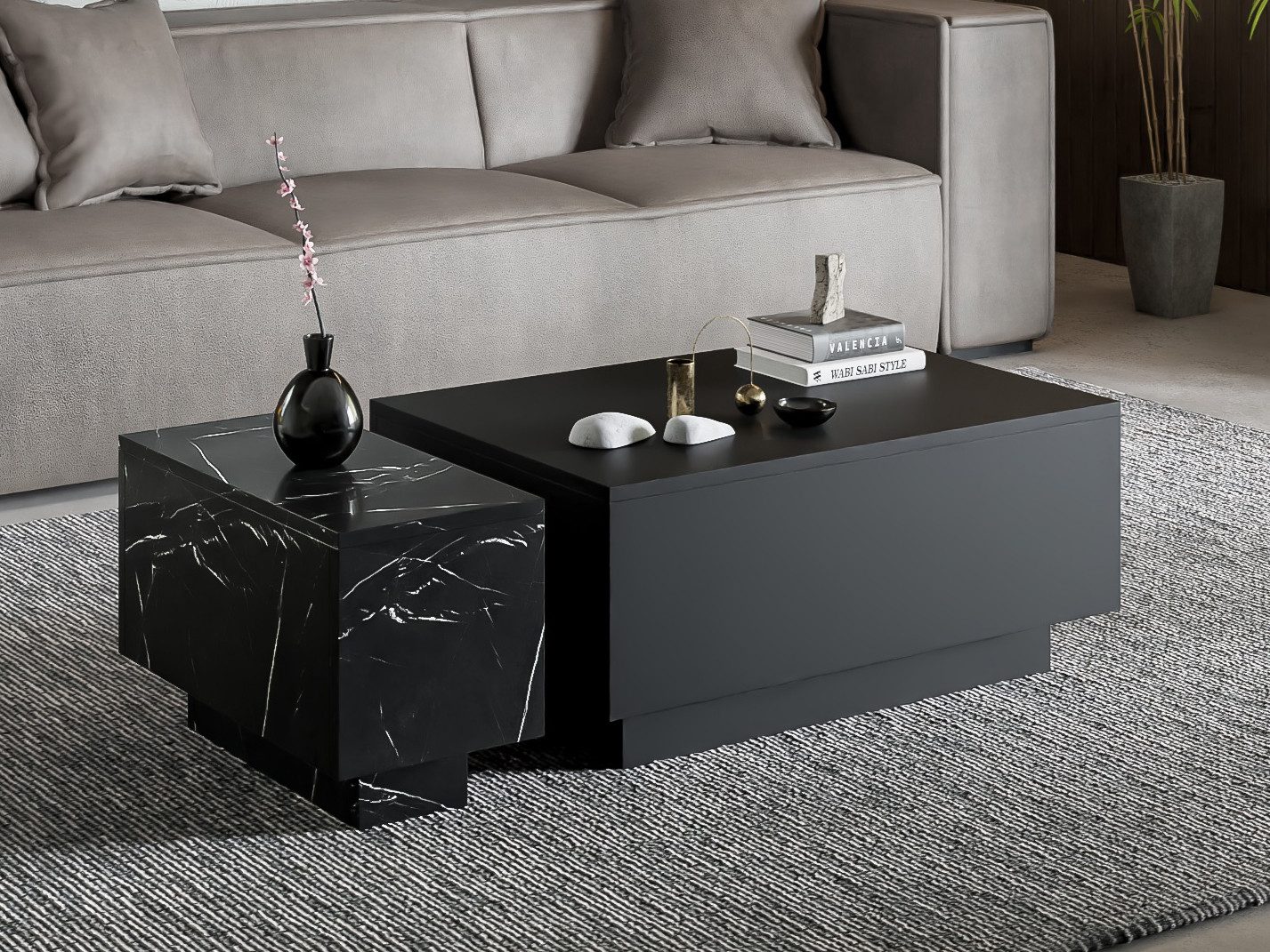 Compleo Couchtisch (2.set) Rechteckiger Couchtisch, Marmor günstig online kaufen