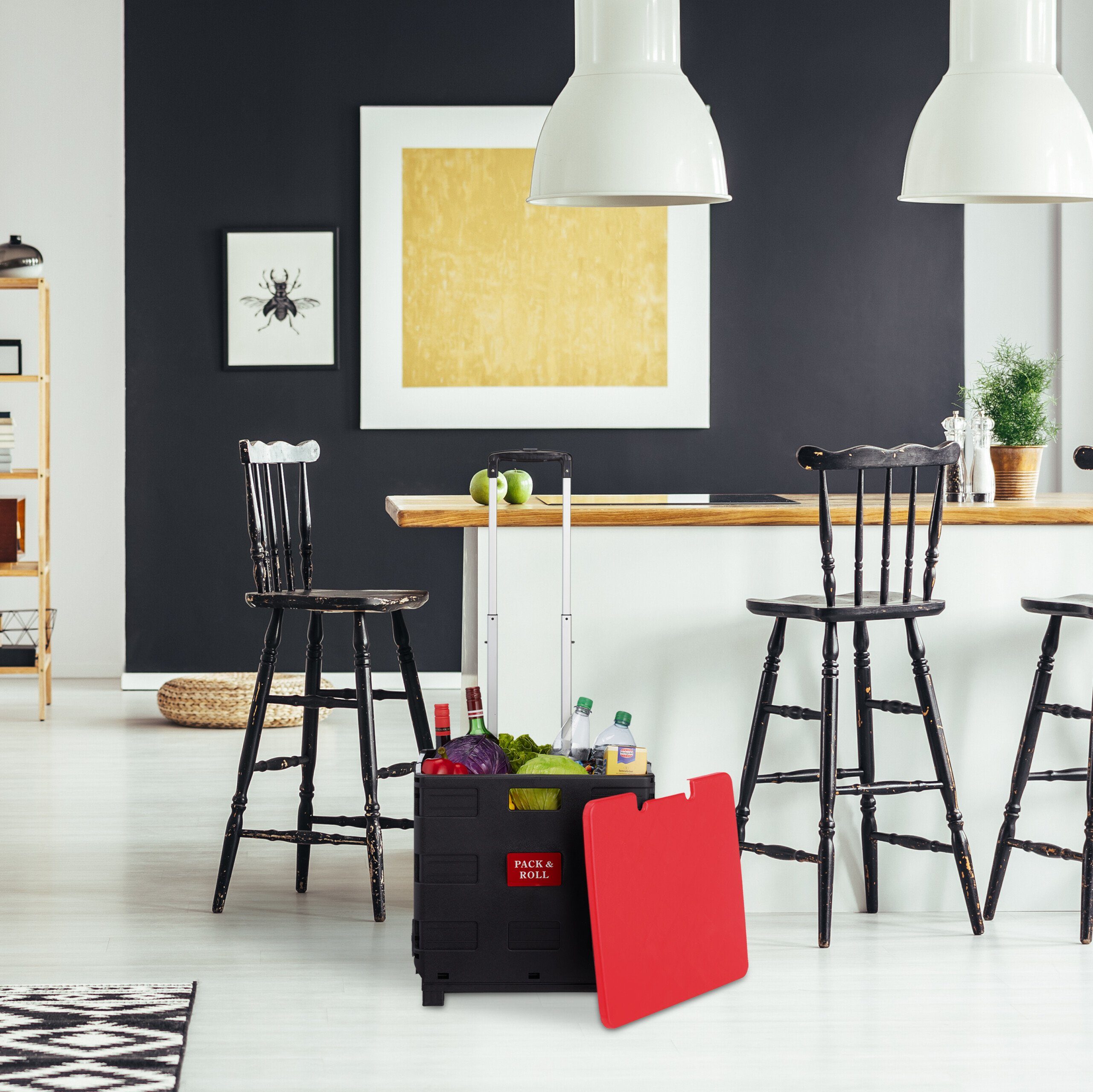 relaxdays Einkaufstrolley Klappbarer Einkaufstrolley mit Deckel, rot günstig online kaufen