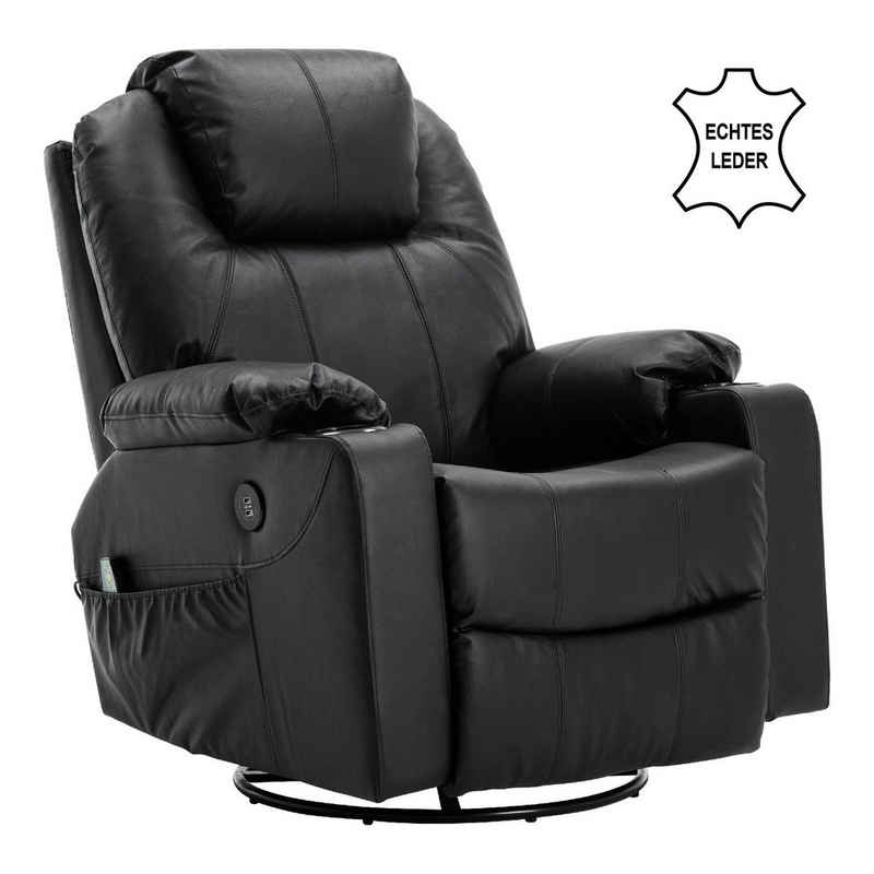 MCombo Relaxsessel MCombo Leder Massagesessel Relaxsessel 7050, Leder, Schwarz, manuell, 360° drehbar und schwenkbar, mit Heizung