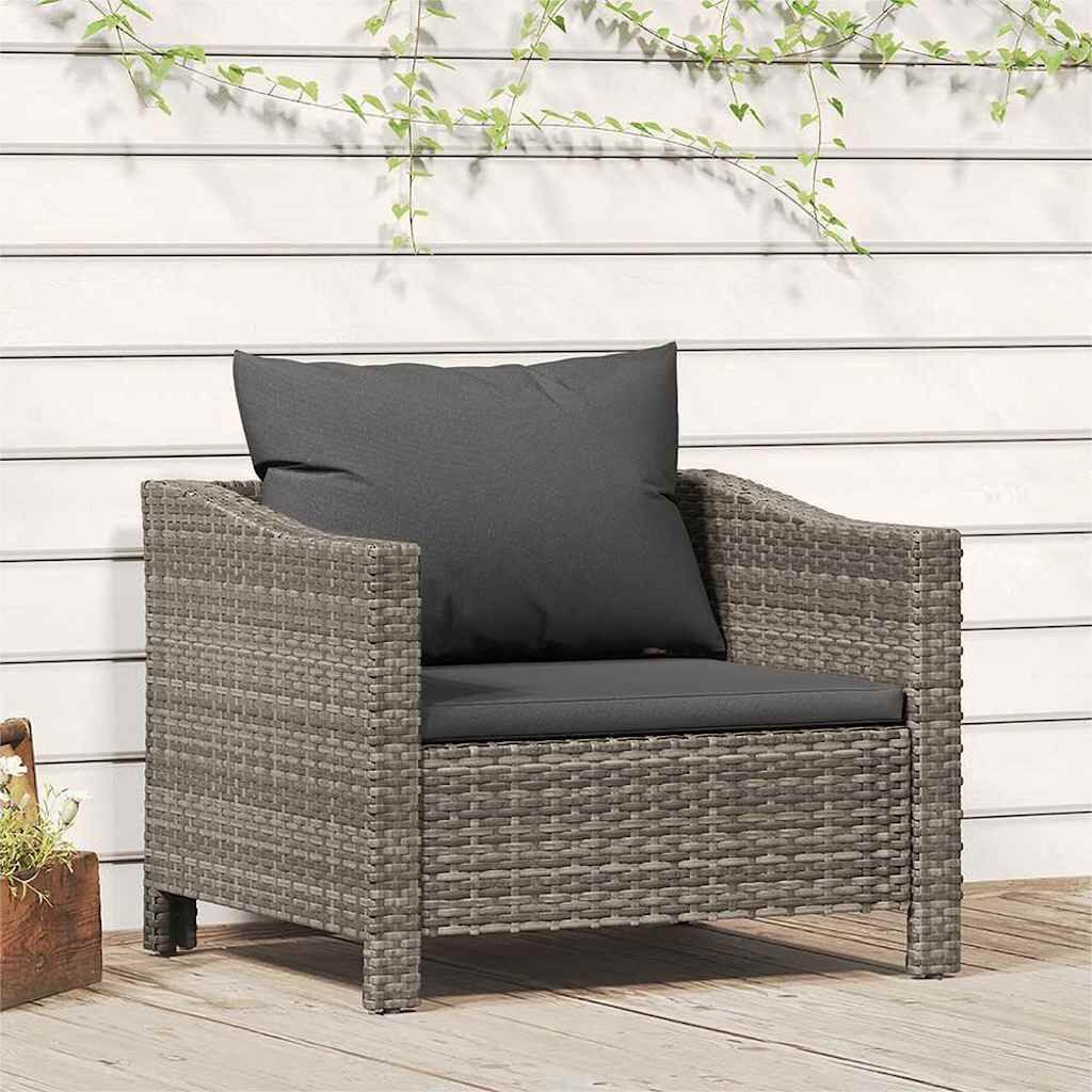Nettlife Gartensessel mit Kissen Grau Poly Rattan (1-St., 1 x Gartensessel, 1 x Sitzkissen, 1 x Rückenkissen), Haltbares Material, Stabiler Rahmen