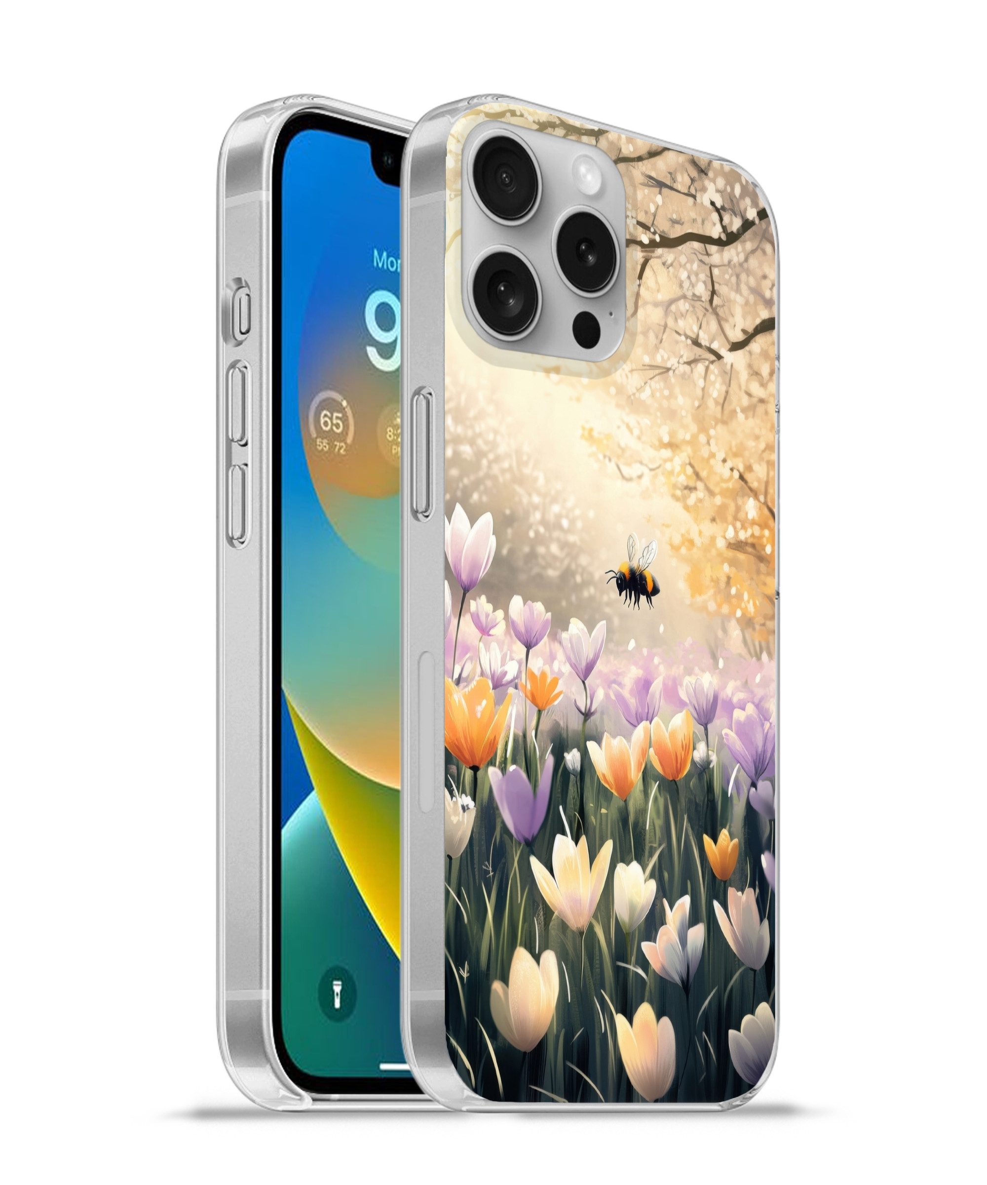 MuchoWow Handyhülle für Apple iPhone 16 Pro Max Veilchen - Biene - Sonnenlicht, Smartphone-Bumper, Print, Handy Schutzhülle Dünn
