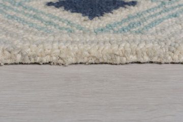 Wollteppich Beige-Blau Wollteppich mit Quasten, OCK DEAN, Handgetuftet, KADIMA DESIGN, Rechteckig, Höhe: 4 mm