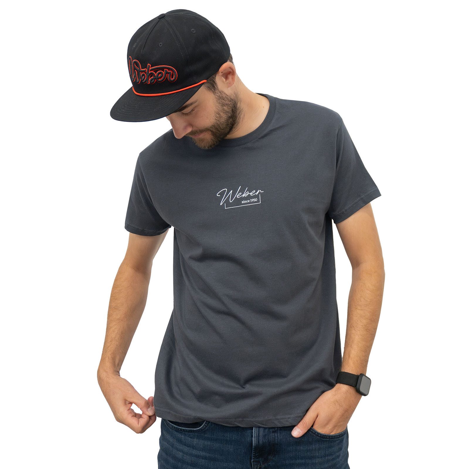 Weber GmbH Print-Shirt Weber Since 1950 T-Shirt grau (1-tlg) Aufdruck, strapazierfähig, weiches Material, Baumwolle