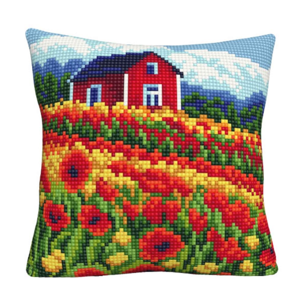Collection D'art Kreativset CDA Kreuzstichkissen Stickpackung "Mohnfeld", bedruckt, 40x40cm, (embroidery kit by Marussia)