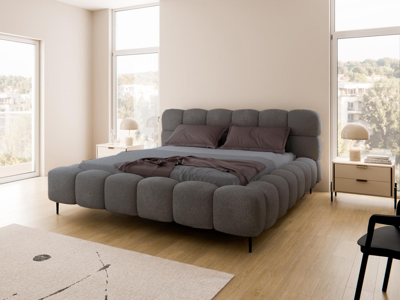Compleo Polsterbett Doppelbett gepolstert mit Füßen, modernes Polsterbett BUBBLE, MADE IN EU