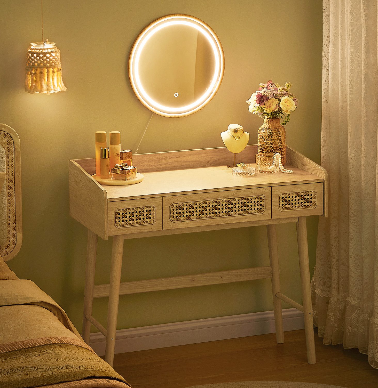 SONGMICS HOME Schminktisch Kosmetiktisch, mit Spiegel, Beleuchtung, 3 Schub günstig online kaufen