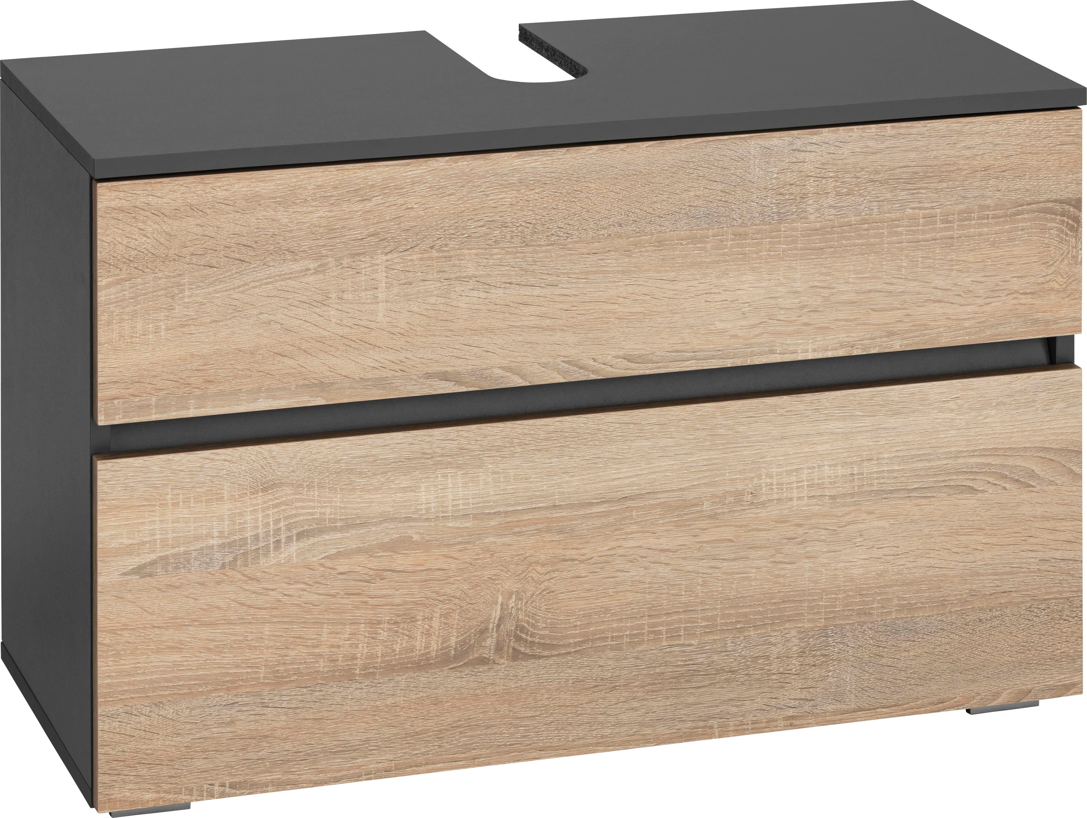 Home affaire Waschbeckenunterschrank Wisla Siphonausschnitt, Push-to-open-Funktion, Breite 80 cm, Höhe 55 cm