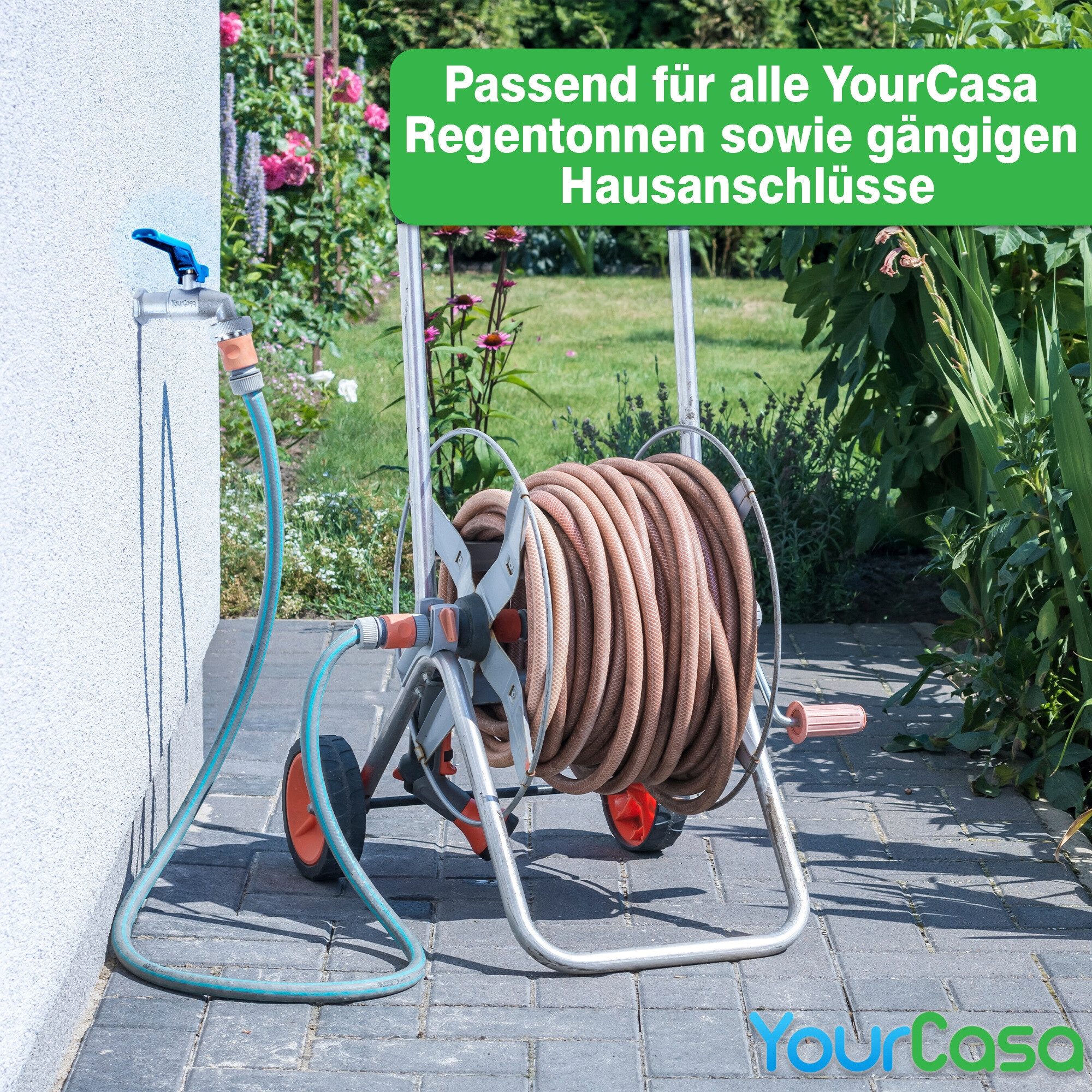 YourCasa Absperrventil Wasserhahn Garten 1/2 Zoll & 3/4 Zoll aus Messing, Messing, Schnellkupplung, Adapter auf 3/4 Zoll