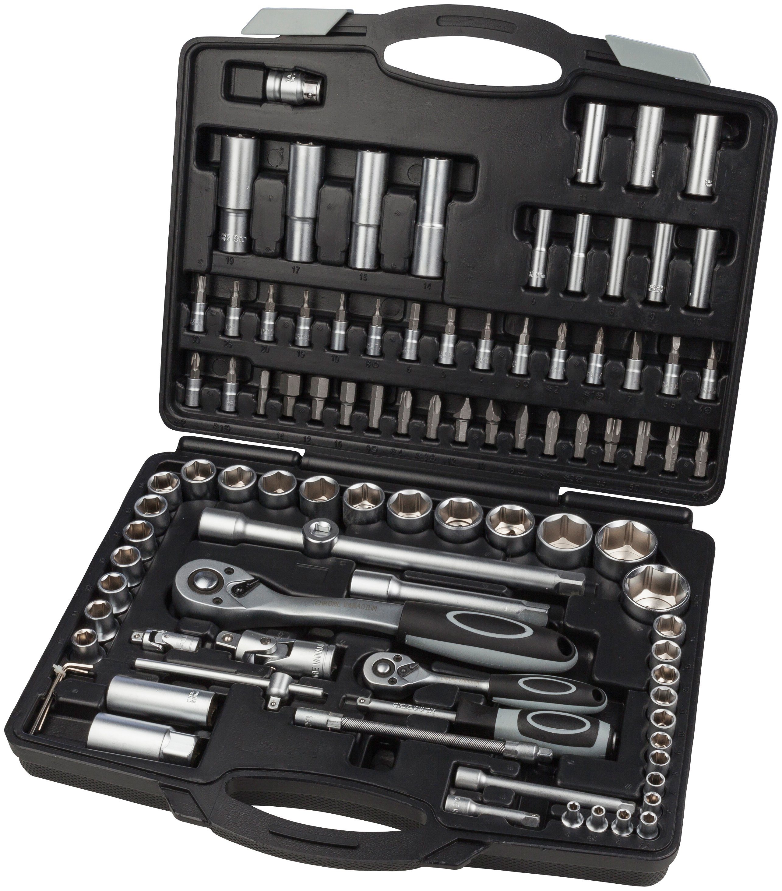 WGB BASIC PLUS Set, Steckschlüssel-Garnitur, im Stecknüsse Chrom-Vanadium + 94-St., Stahl, 1/2" Kunststoffkoffer 1/4"