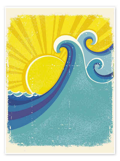 Posterlounge Poster Editors Choice, Meereswellen in der Sonne, Badezimmer Vintage Illustration