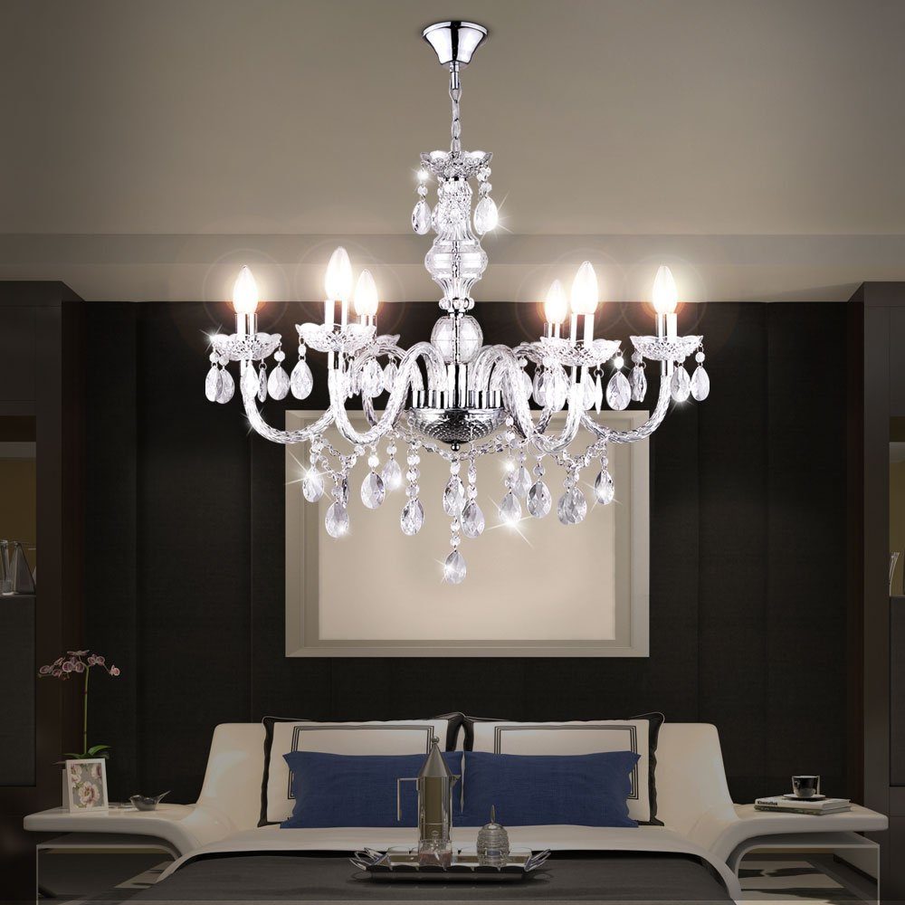 LED Decken Lüster Kronleuchter Pendel Hänge Lampe Blüten Design Leuchte Chrom 