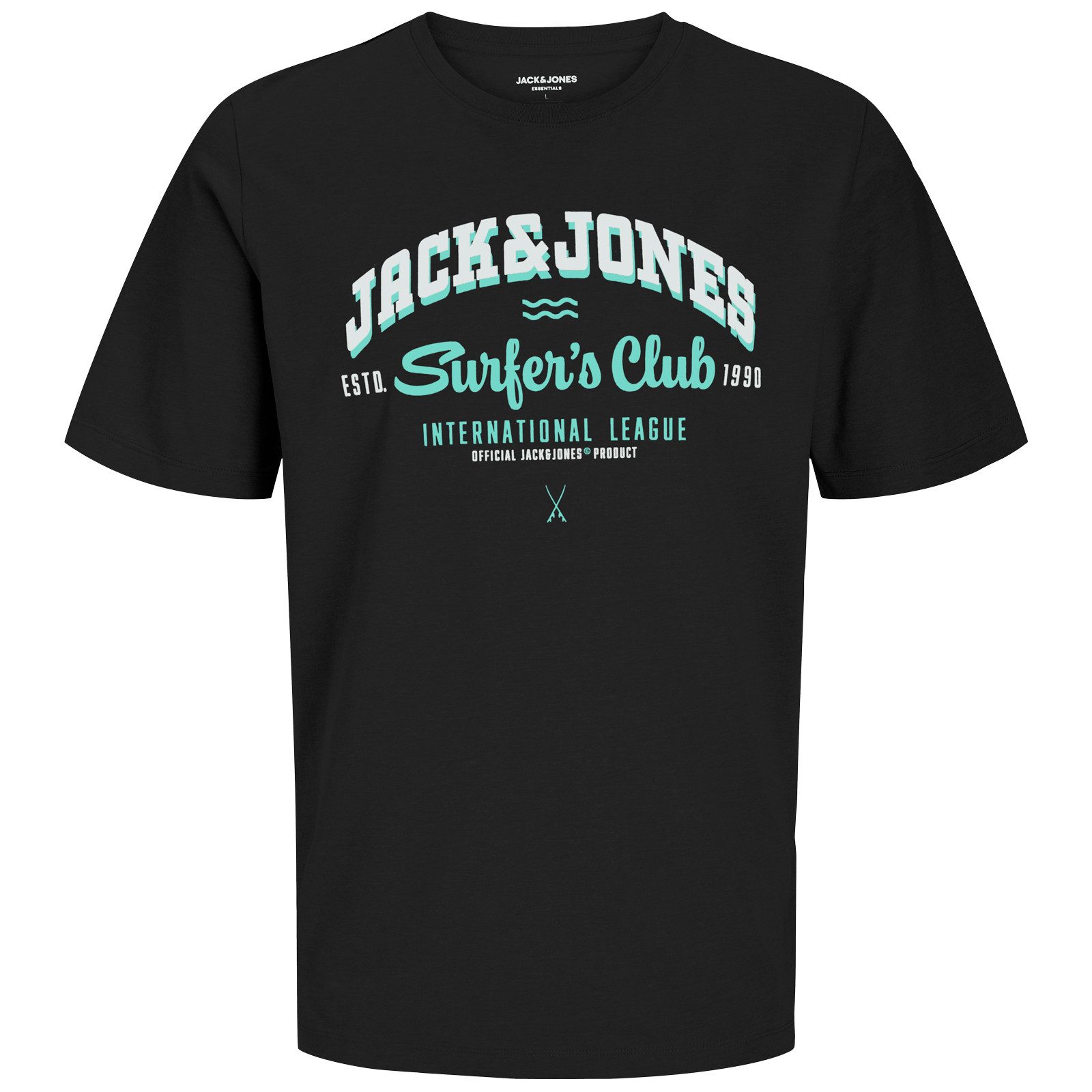 Rundhalsshirt Jack&Jones XXL T-Shirt schwarz Frontprint JJELOGO