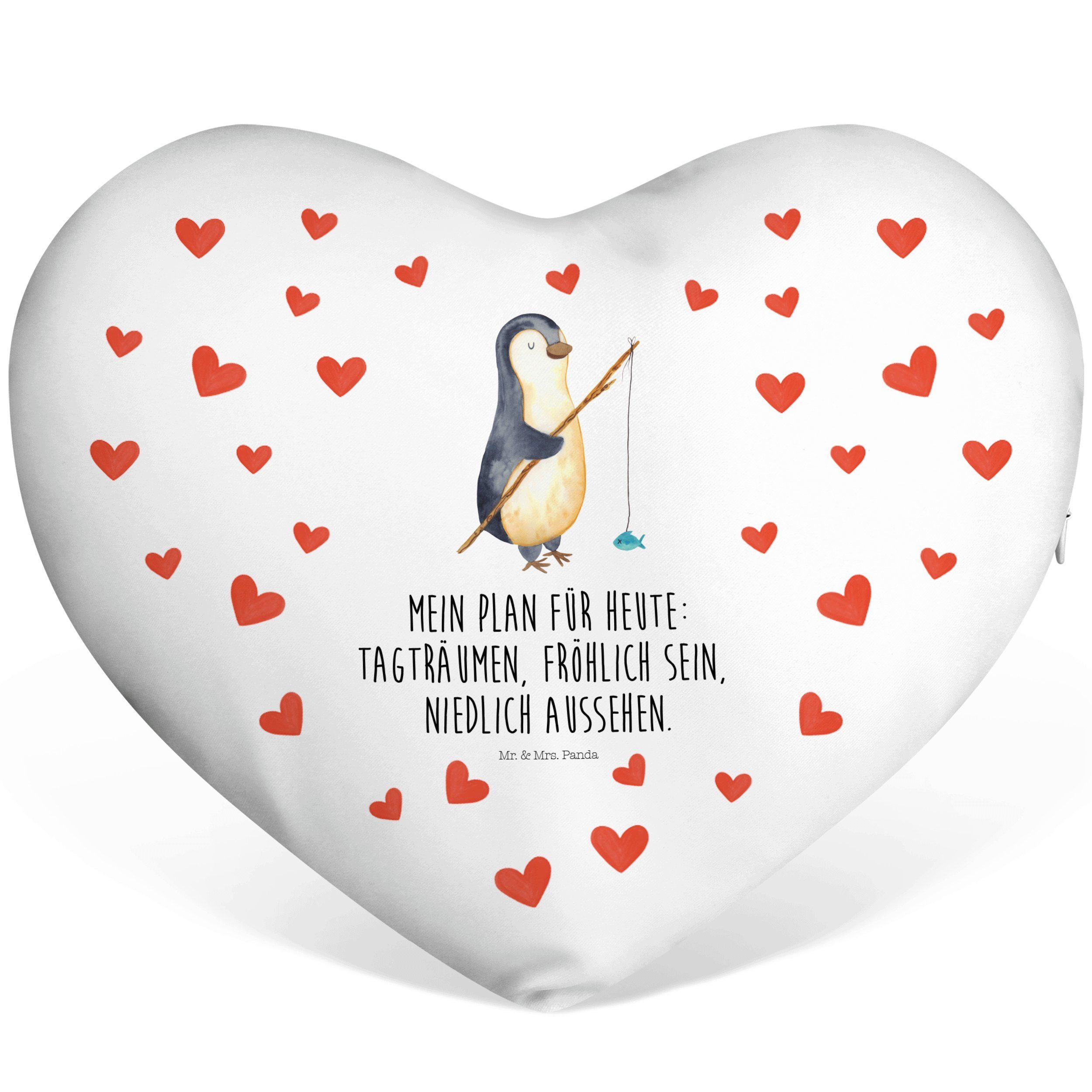 Mr. & Mrs. Panda Dekokissen Pinguin Angler - Weiß - Geschenk, Herzform, Planer, Angel, Neustart