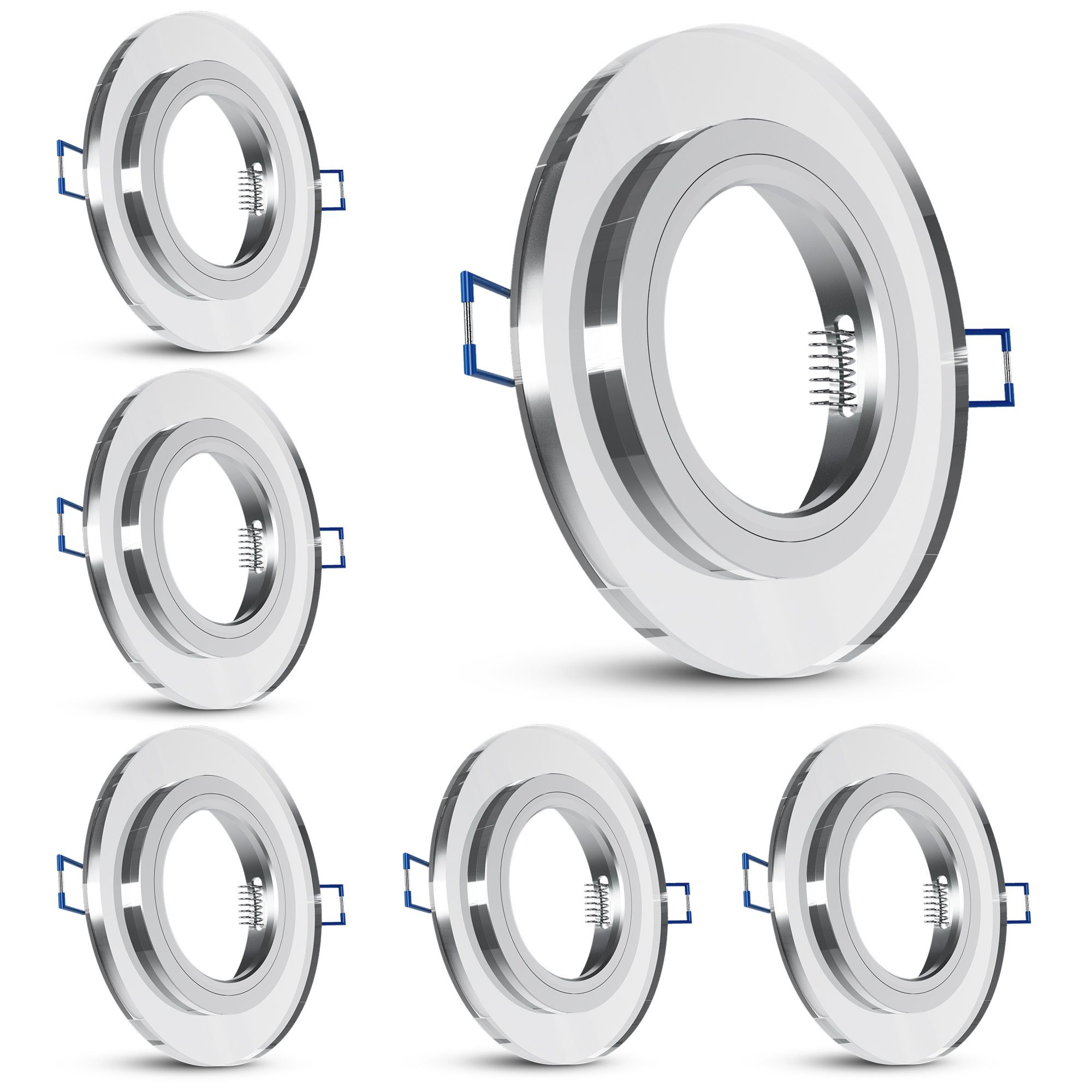 SSC-LUXon LED Einbaustrahler Runde Glas Einbauleuchte klar spiegelnd, Alu Innenring