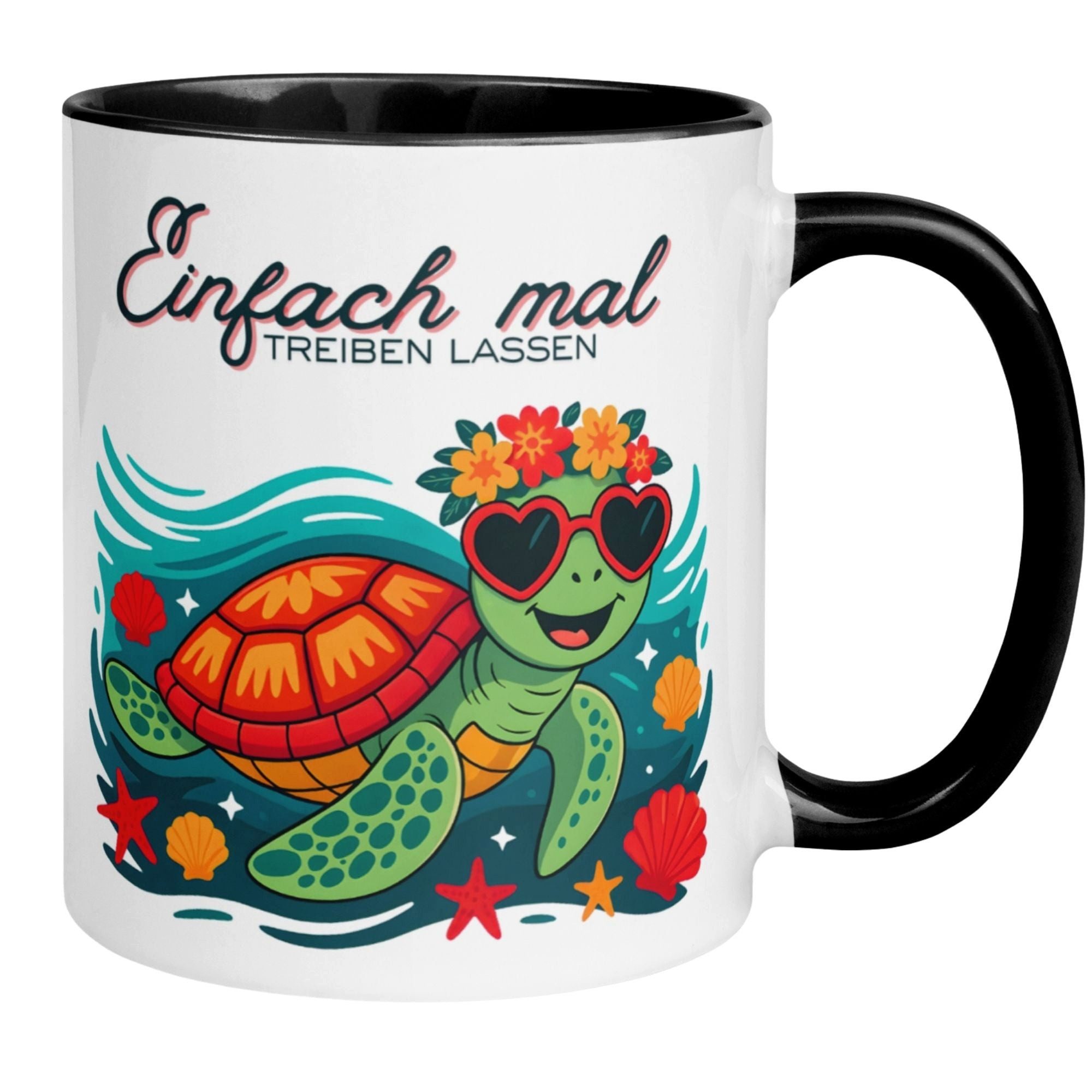 Momentals Tasse Schildkröte – „Einfach mal treiben lassen“ – Anti Stress Geschenk, Gratis Versand · Links-&Rechtshänder · Spülmaschinenfest