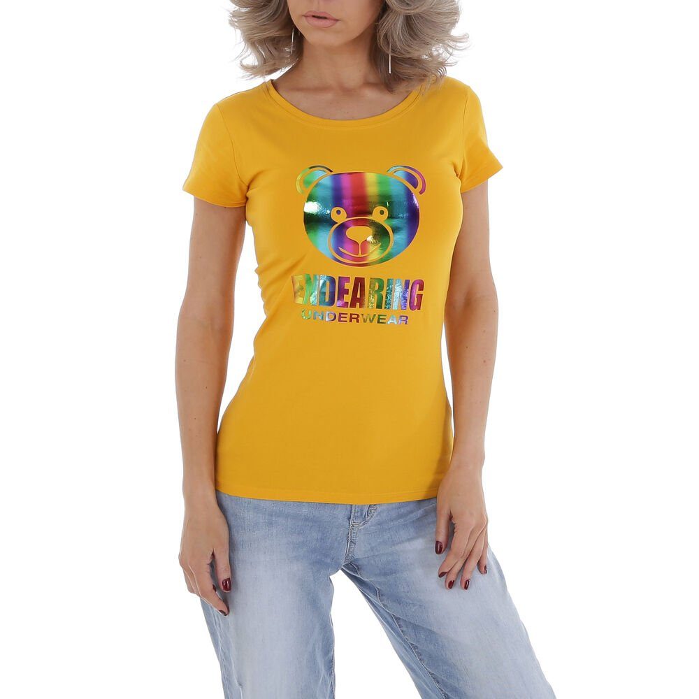 Ital-Design T-Shirt »Damen Freizeit« Glitzer Print Stretch T-Shirt in Gelb  online kaufen | OTTO