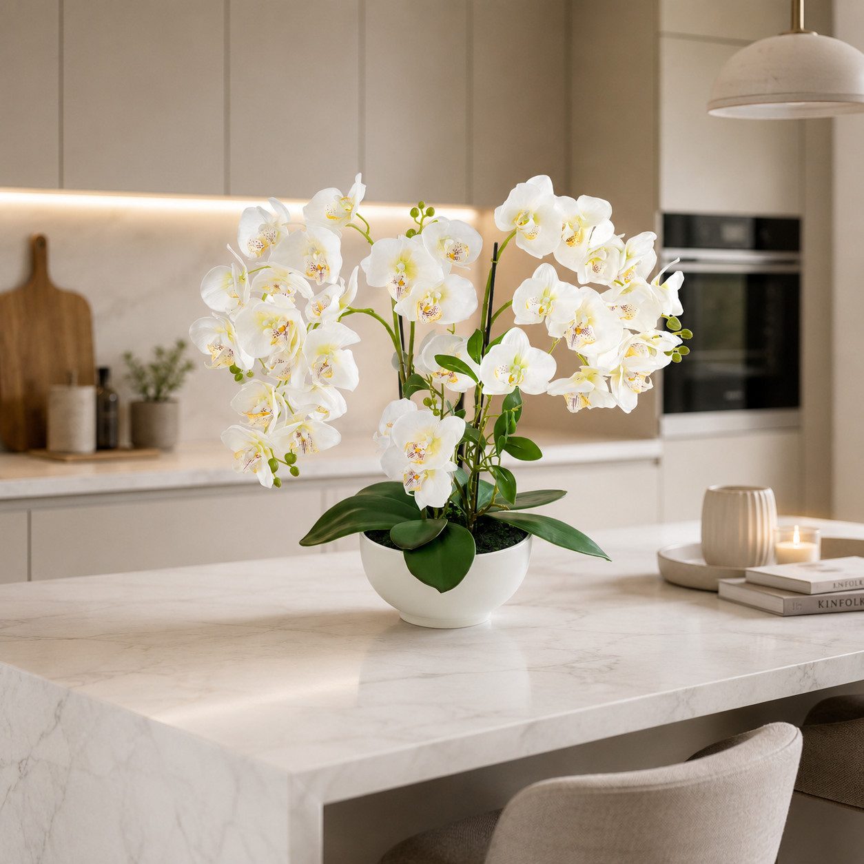Kunstorchidee PASCH® XXL Orchidee künstlich wie echt (56cm) in Hochglanz-Keramiktopf Orchidee, PASCH