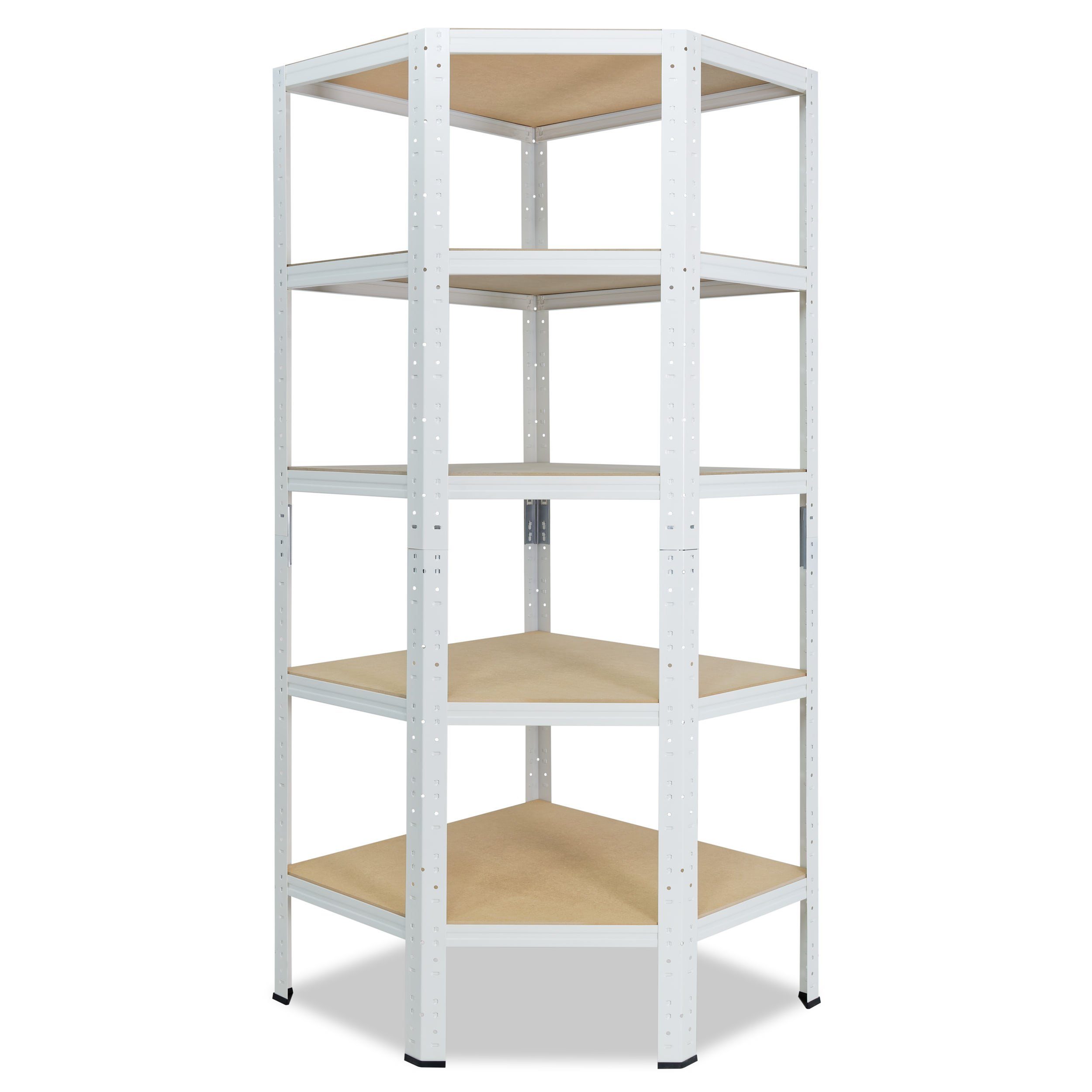 shelfplaza Eckregal HOME, 200x90x60cm weiß, Regal Ecke, Metall Corner Steckregal Garagen Eckregal Böden, verzinkt Tragkraft Schwerlastregal Eckregal 5 mit Keller 175kg stehend Shelf