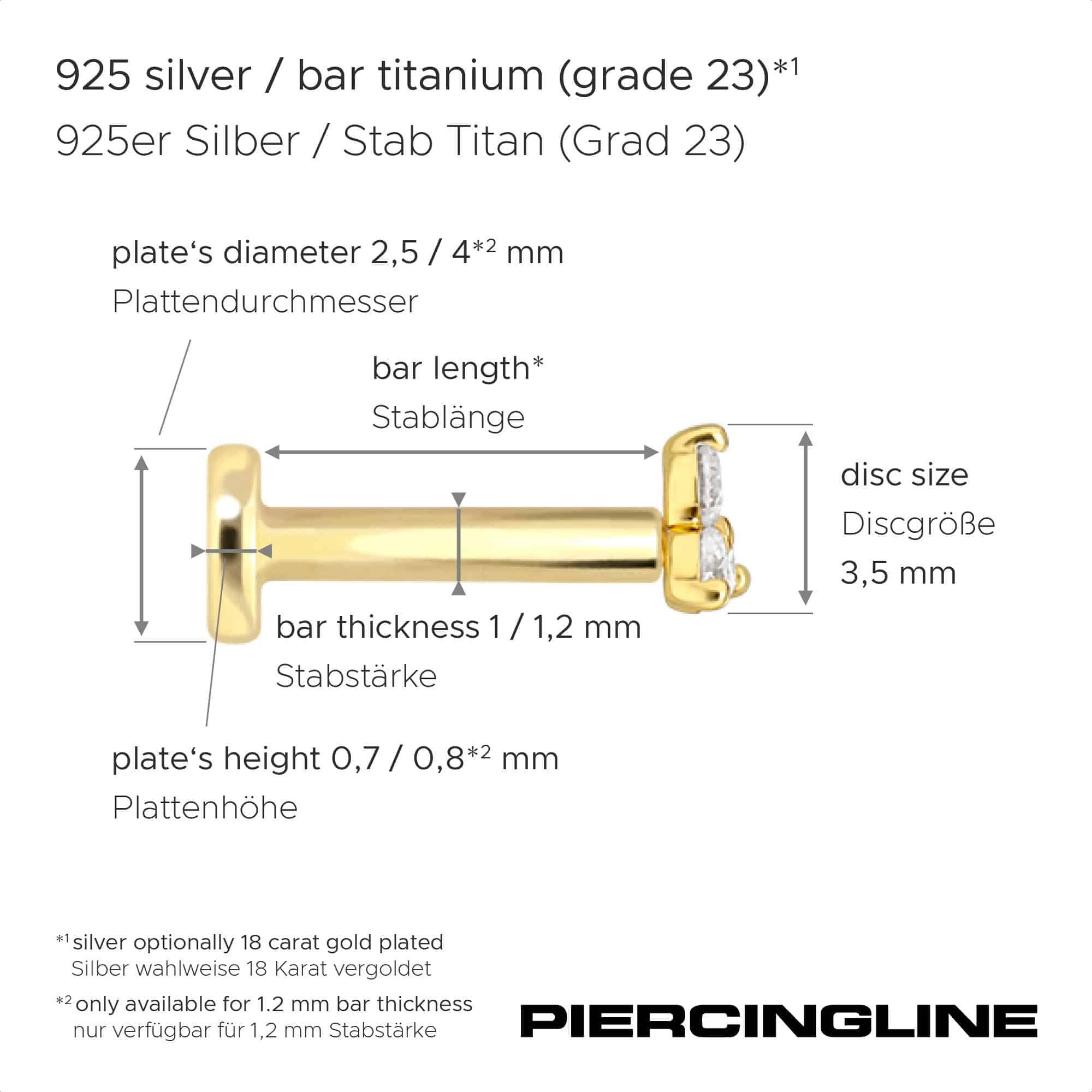 PIERCINGLINE Piercing-Set Titan Labret mit Innengewinde + 925er Silber Aufsatz MOISSANIT-BLUME (Labrets, 1-tlg)