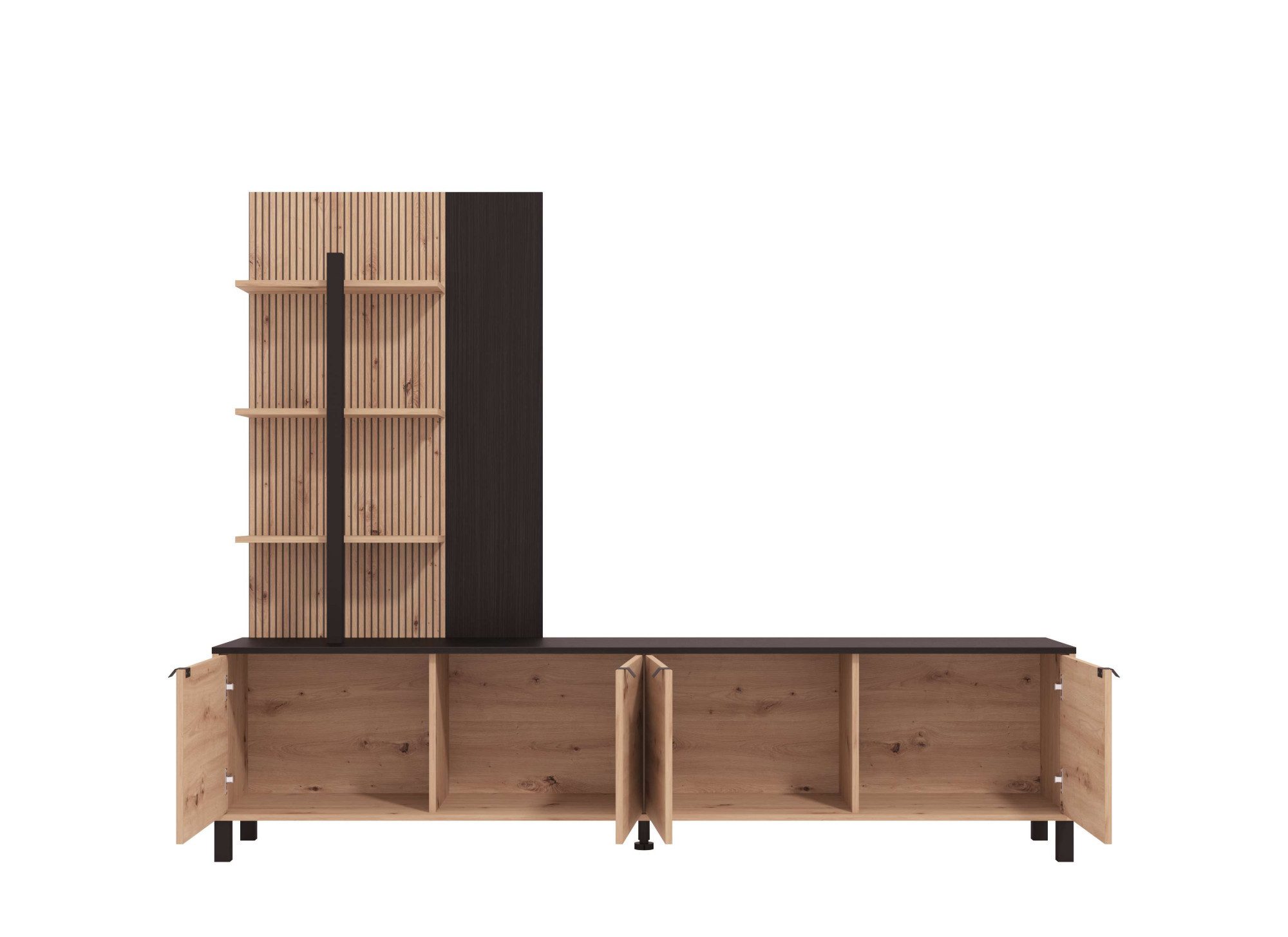 Home affaire Wohnwand Margate inkl.TV-Board und Standregal, 208 cm, mit dekorativen schwarzen Streifen, metallgriffe – Bild 5 von 5