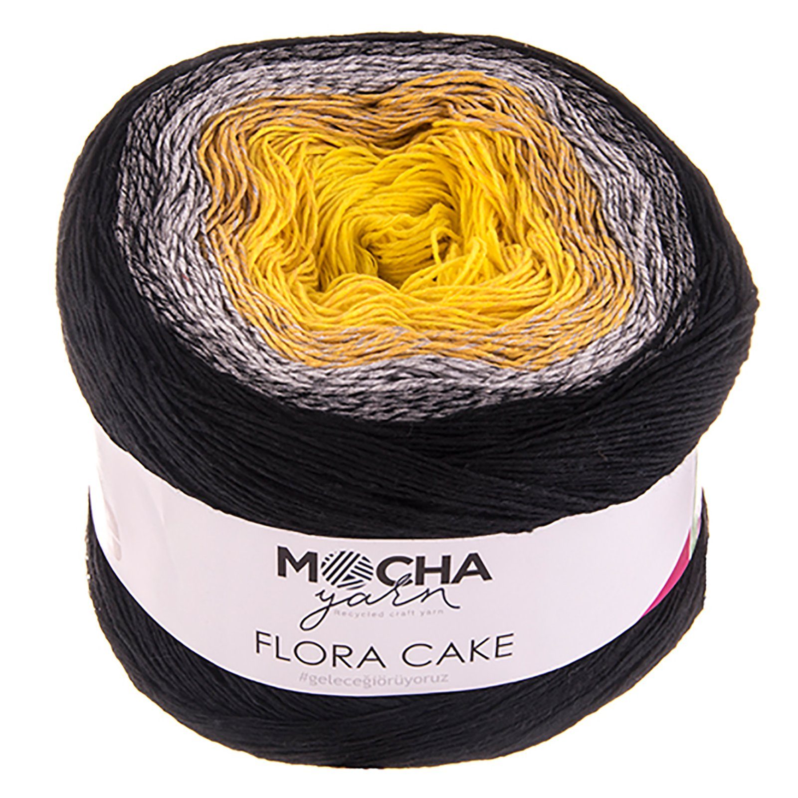 mochayarn 250g Farbverlaufsgarn Flora Cake Häkelwolle, 900 m, FLO03 gelb-grau-schwarz