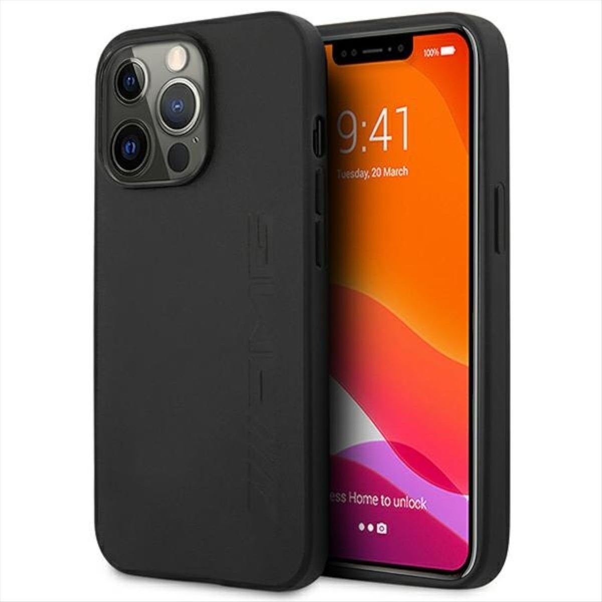 Mercedes Smartphone-Hülle AMG Apple iPhone 14 Pro Schutzhülle Case Leather Hot Stamped Schwarz