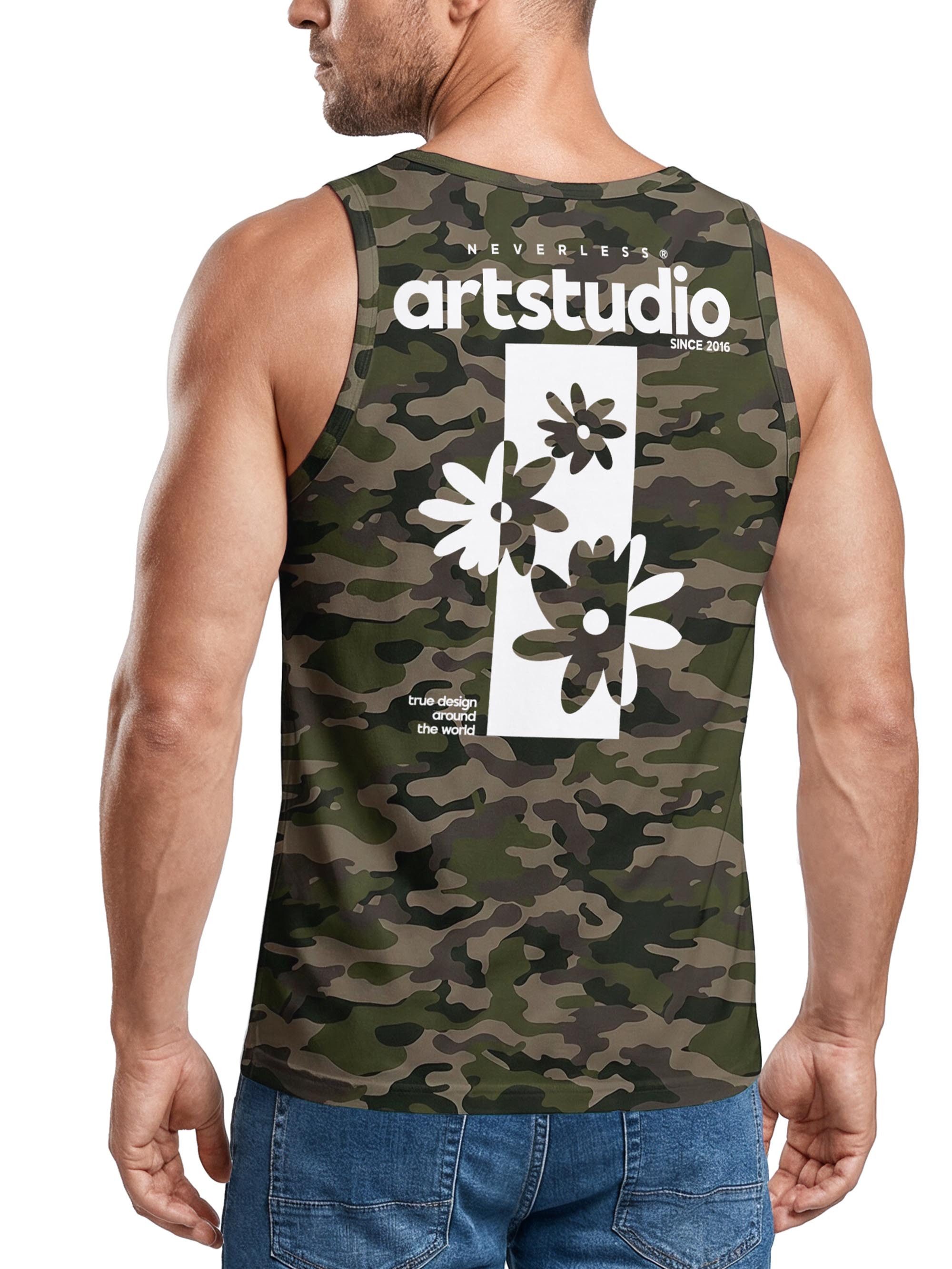 Neverless Tanktop Tanktop Herren mit Grafik-Print - Design Artstudio Flowers- mit Print