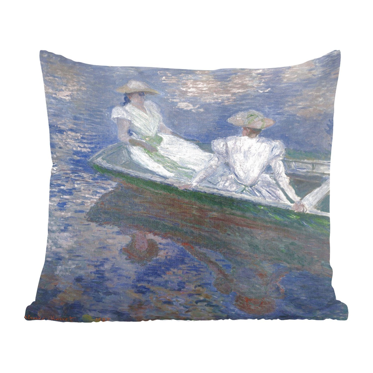 MuchoWow Dekokissen Damen in einem Boot - Gemälde von Claude Monet, Zierkissen mit Füllung für Wohzimmer, Schlafzimmer, Deko, Sofakissen